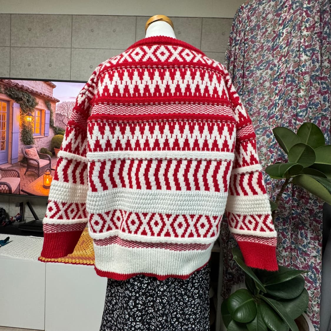 레드&아이보리 노르딕패턴 니트 스웨터 상품이미지9