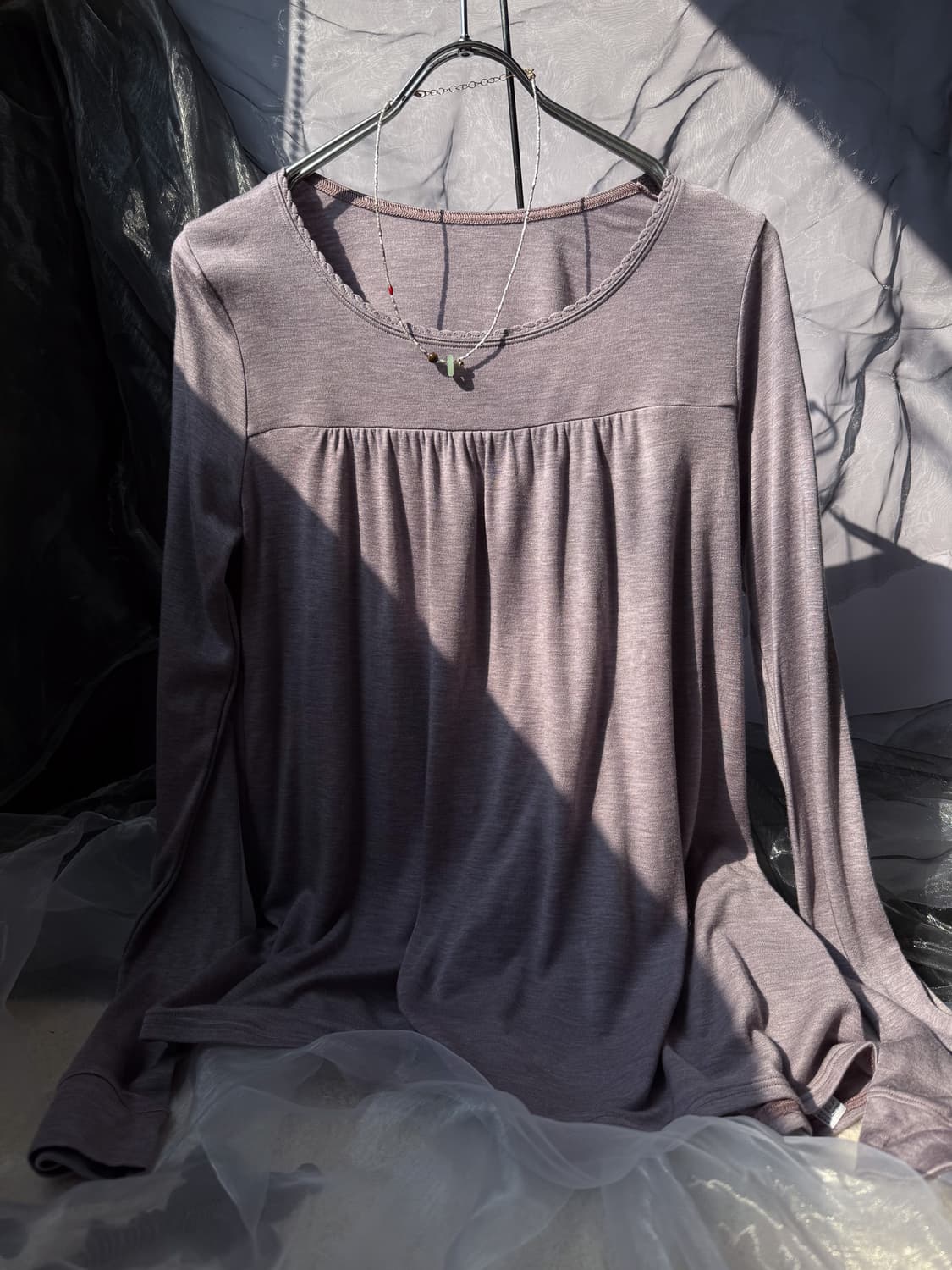 Lavender Stitched Shirring T-Shirt 0158 상품이미지1