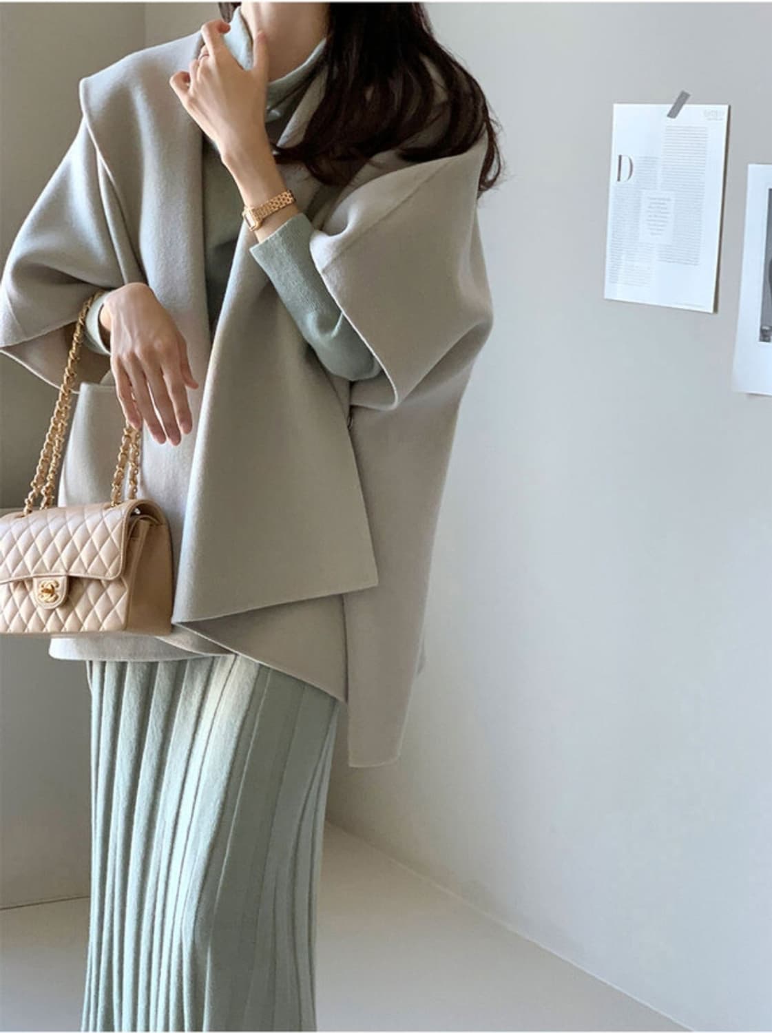 새상품) 데일리룩 로로피아 케이프코트 애쉬그레이 울캐시 상품이미지1