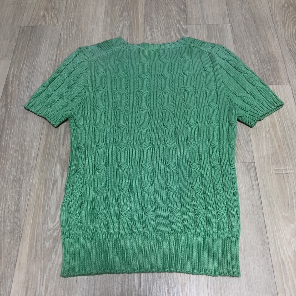 (우먼스 S) 폴로 랄프로렌 POLO 피마 코튼 케이블 반팔 니트 그린 상품이미지6