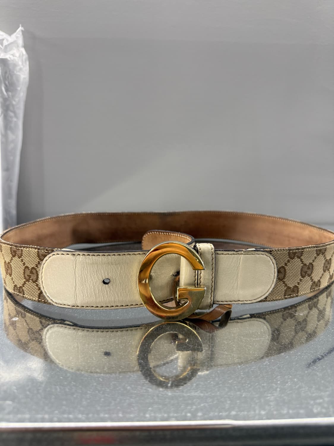 구찌 정품 GG 로고 화이트 벨트 상품이미지4
