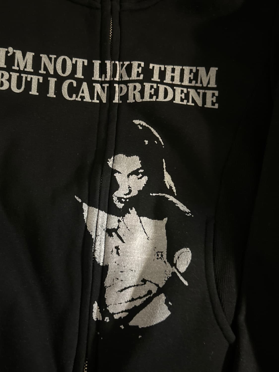 빈티지 블랙 투웨이 프린팅 기모 집업 상품이미지2