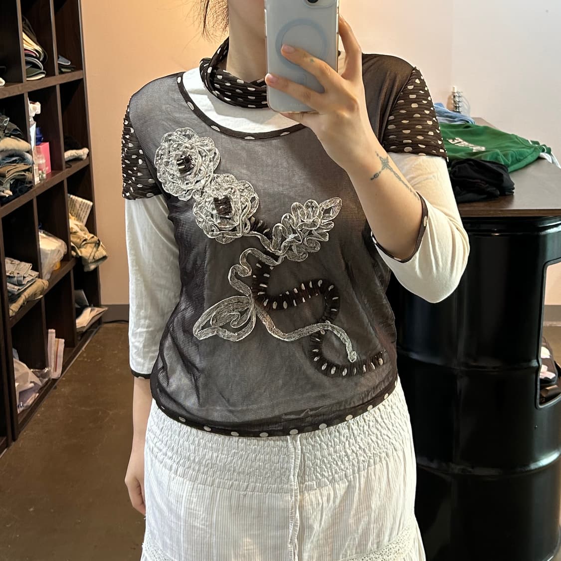 레이어드 플라워 도트 7부 탑 상품이미지1