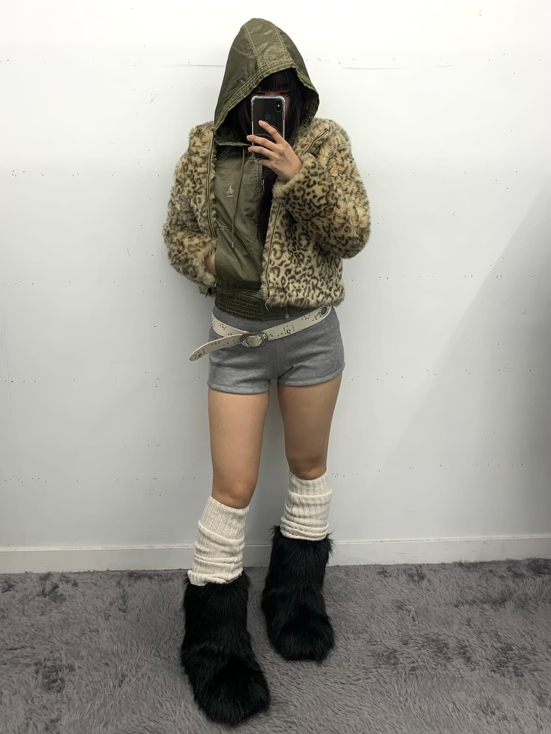 레오파드 퍼 후드집업 상품이미지3