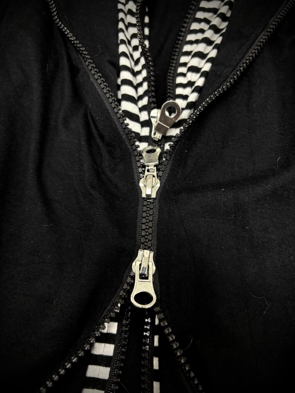 “Vintage” Stripe&Black Hoodie Layered Do 상품이미지3