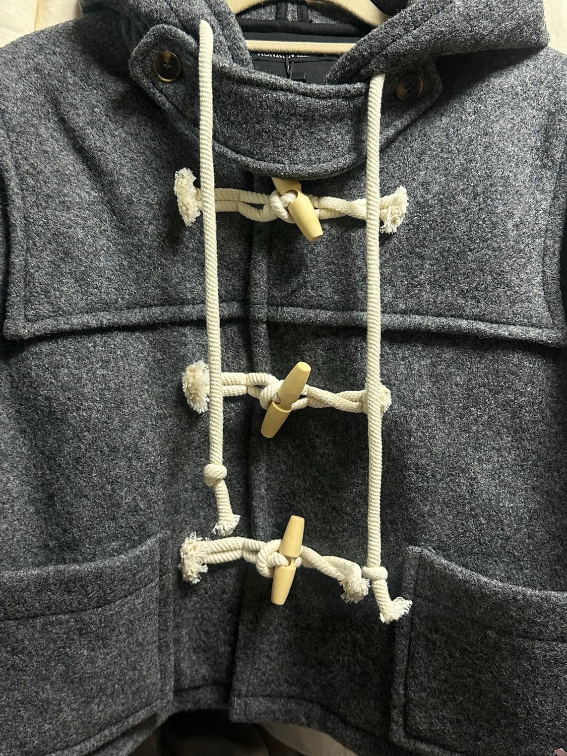 론론 울 후디 숏 더플 코트 차콜 상품이미지3