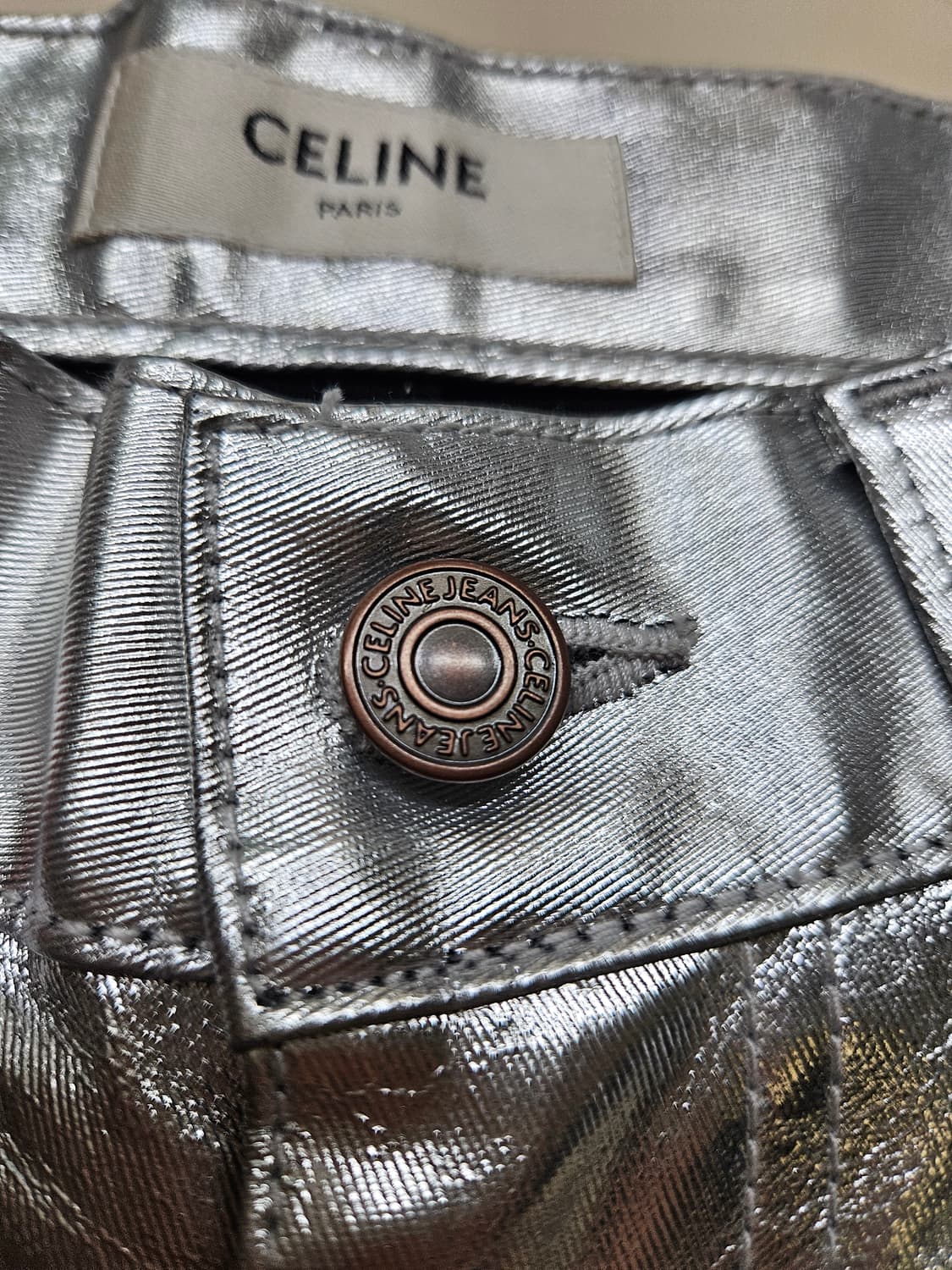 26) 셀린느 CELINE 메탈릭 실버 스키니 스트레치 데님 팬츠 상품이미지7