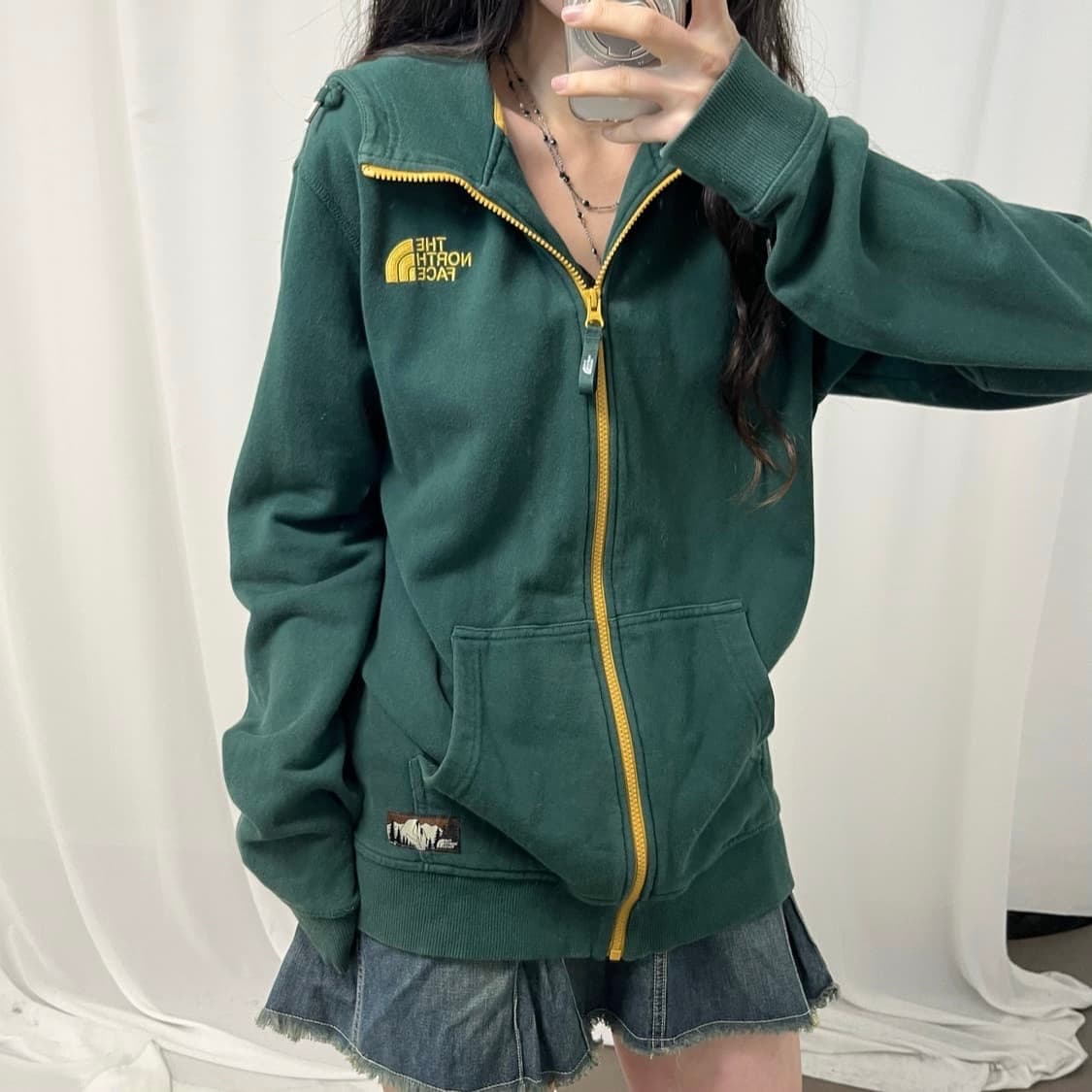 The North Face green hood zip-up 상품이미지3