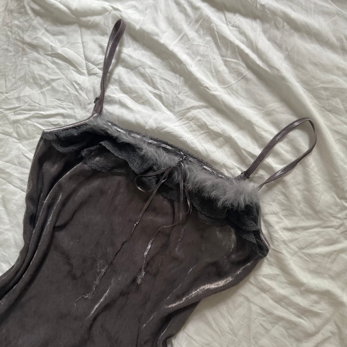 00's 페어리 y2k 갸루 벨벳 래빗퍼 퍼플브라운 레이어드 나시 상품이미지2