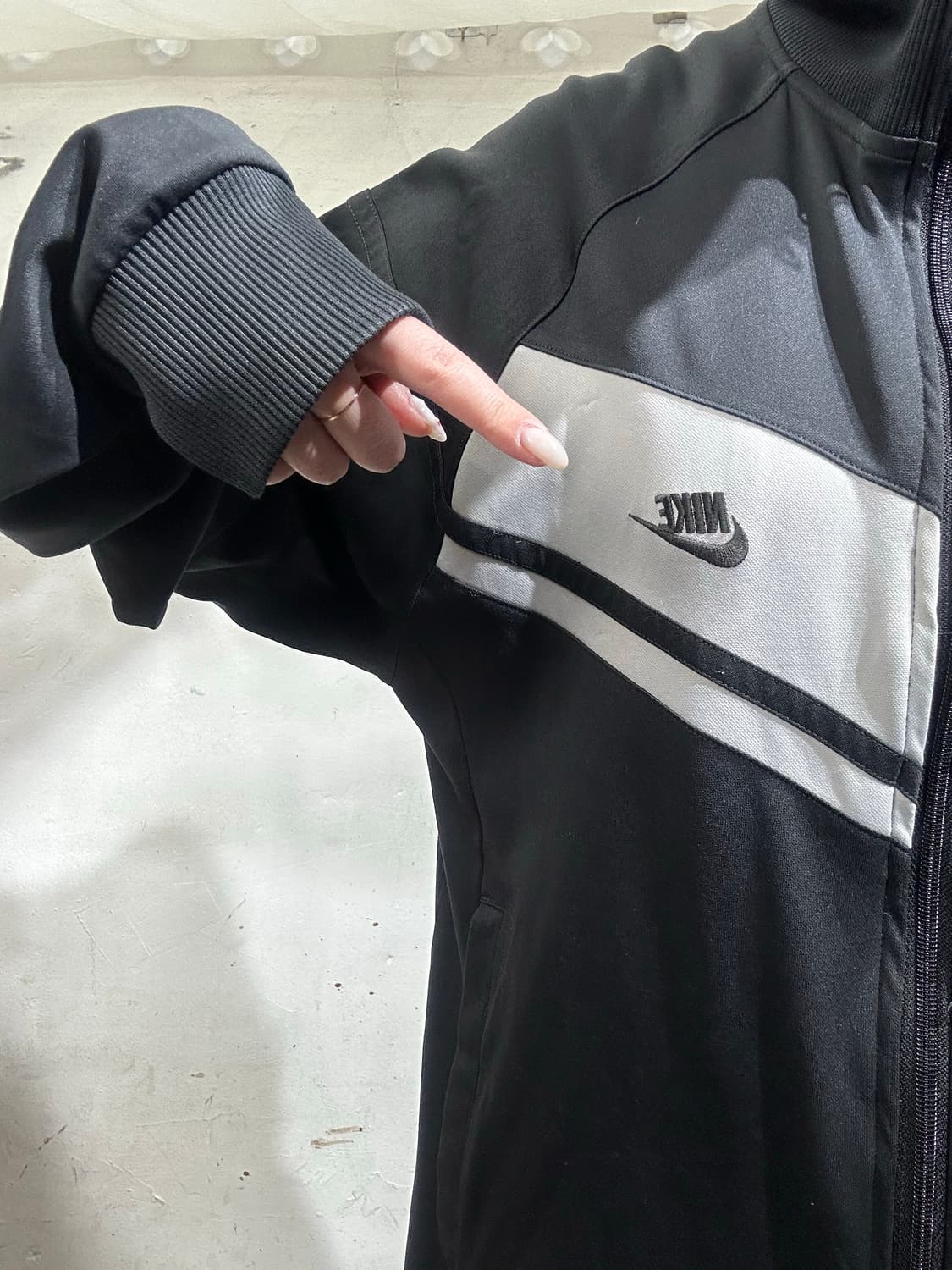 00s 나이키 차콜 스몰 로고 화이트 트랙탑 져지 XL 상품이미지4