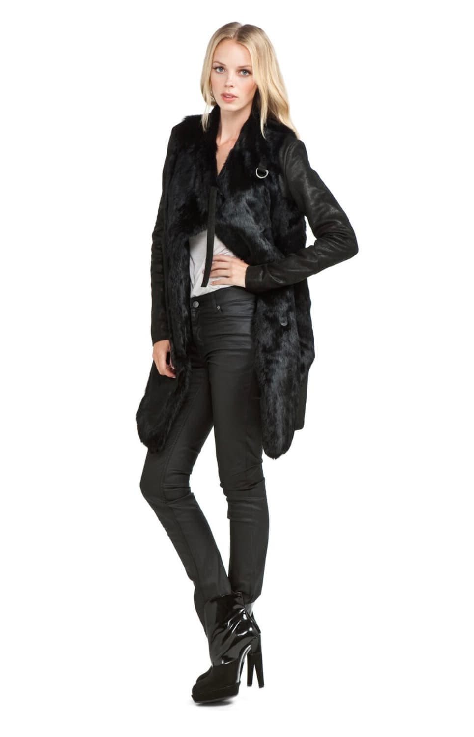 헬무트랭 래빗 퍼 레더 코트 P 상품이미지2