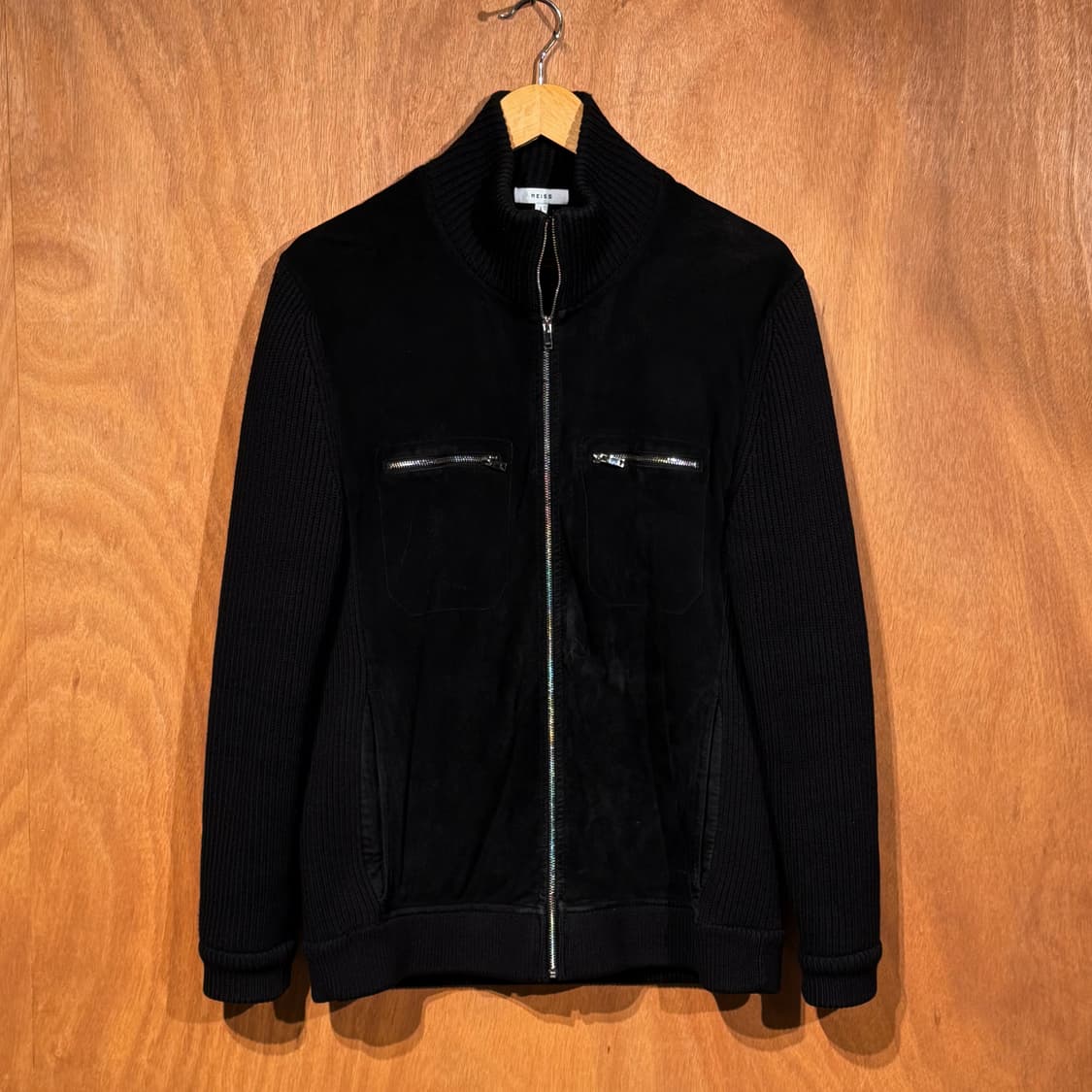 REISS 리스 런던 염소가죽 니트 집업 L 105 고트레더 상품이미지1