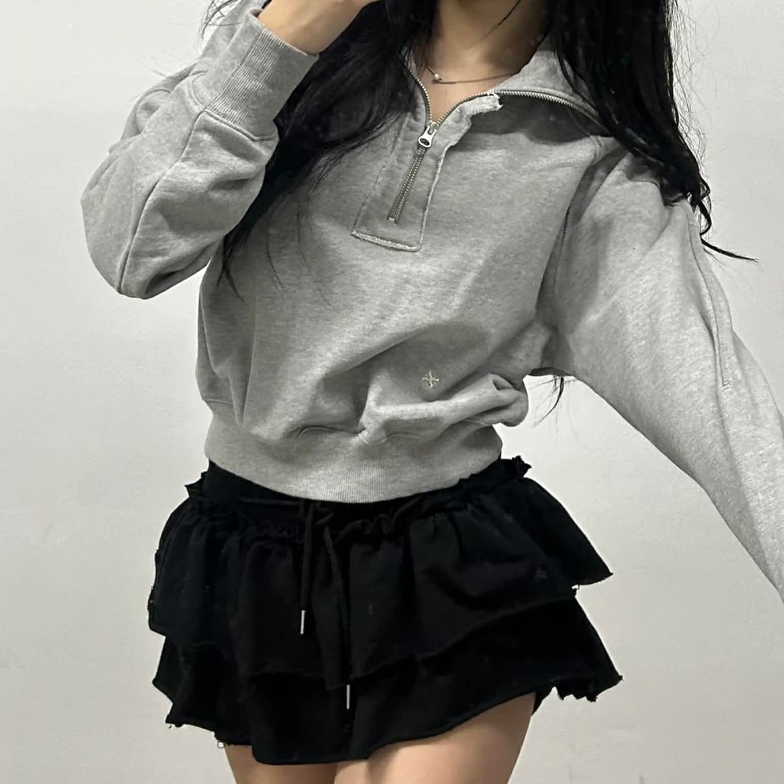 Satur 세터 그레이 스웻 셔츠 크롭 하프 집업(85) 상품이미지2