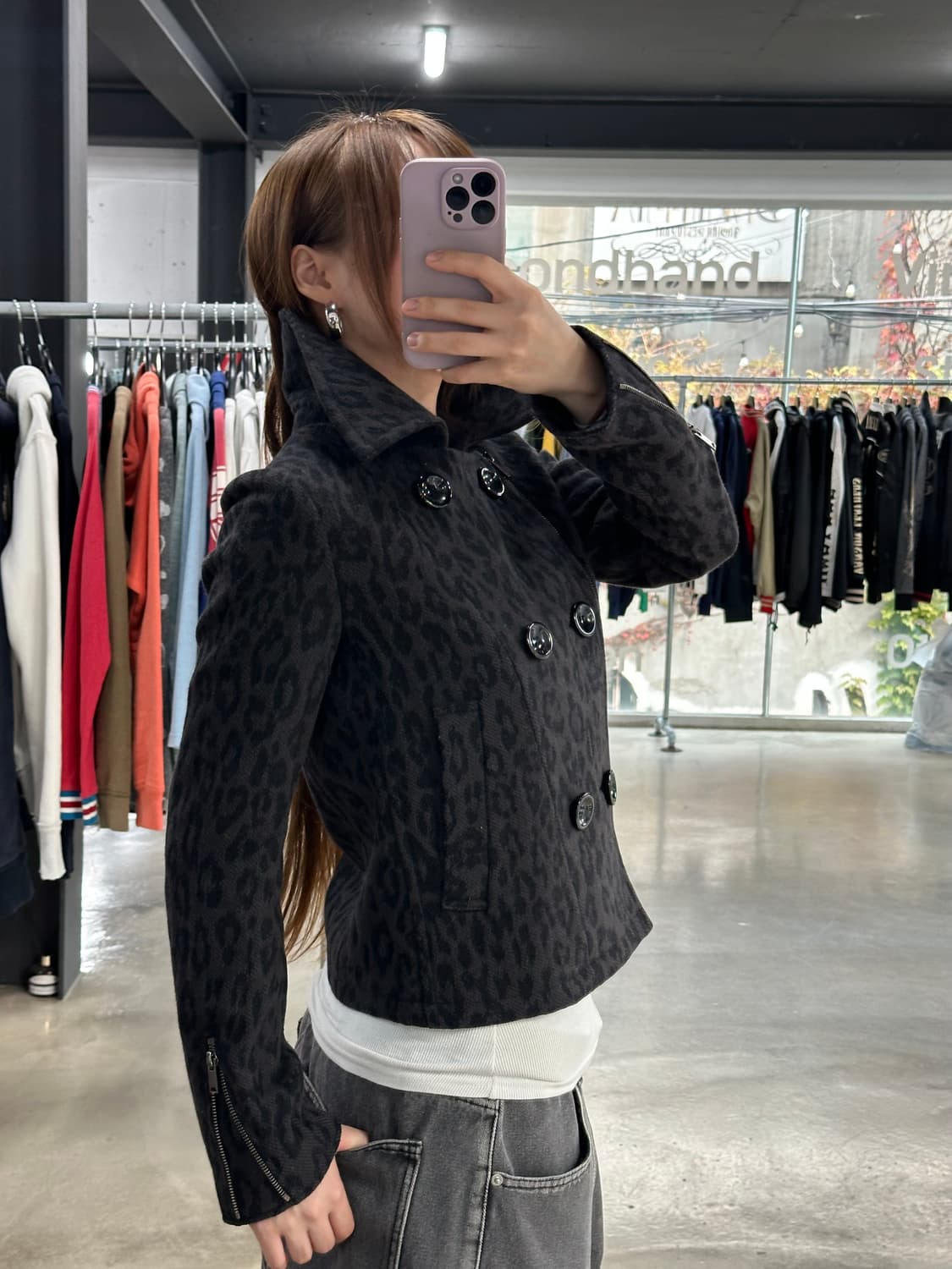 히스테릭글래머 레오파드 사선지퍼 버튼 울자켓 상품이미지4