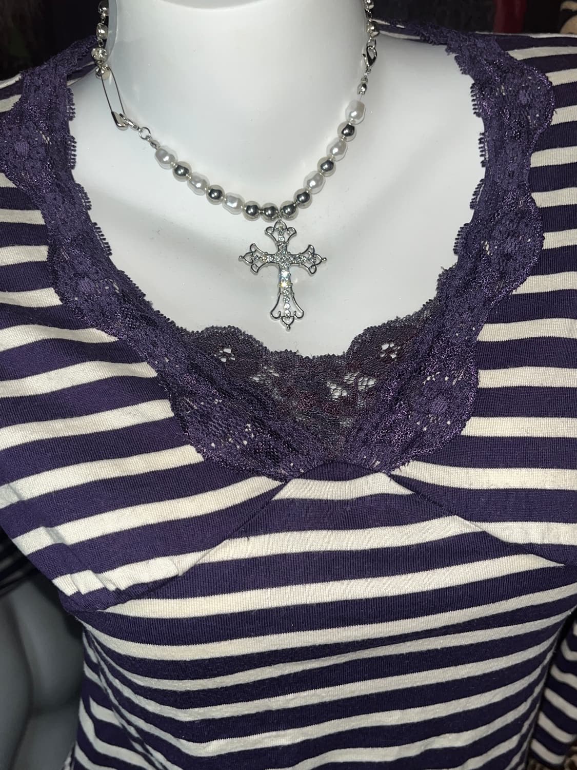 y2k 키치 퍼플 단가라 레이스 긴팔 상품이미지2