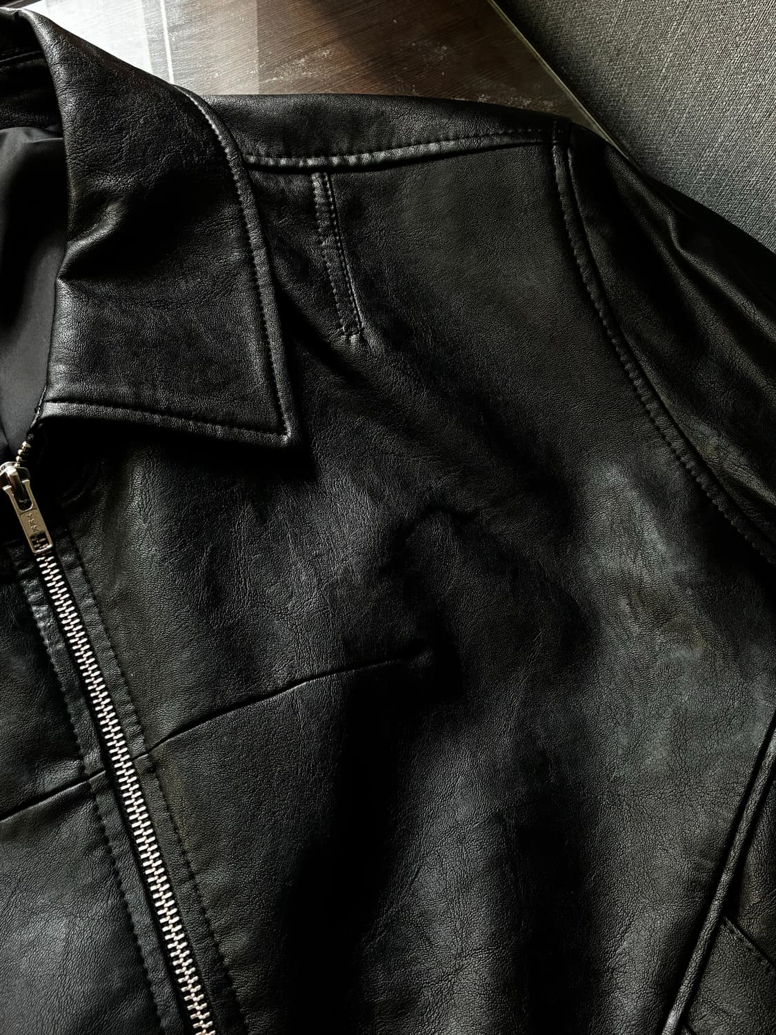 (L) [서강준PICK] 드로우핏 인시전 레더 블루종 자켓 [BLACK] 상품이미지8