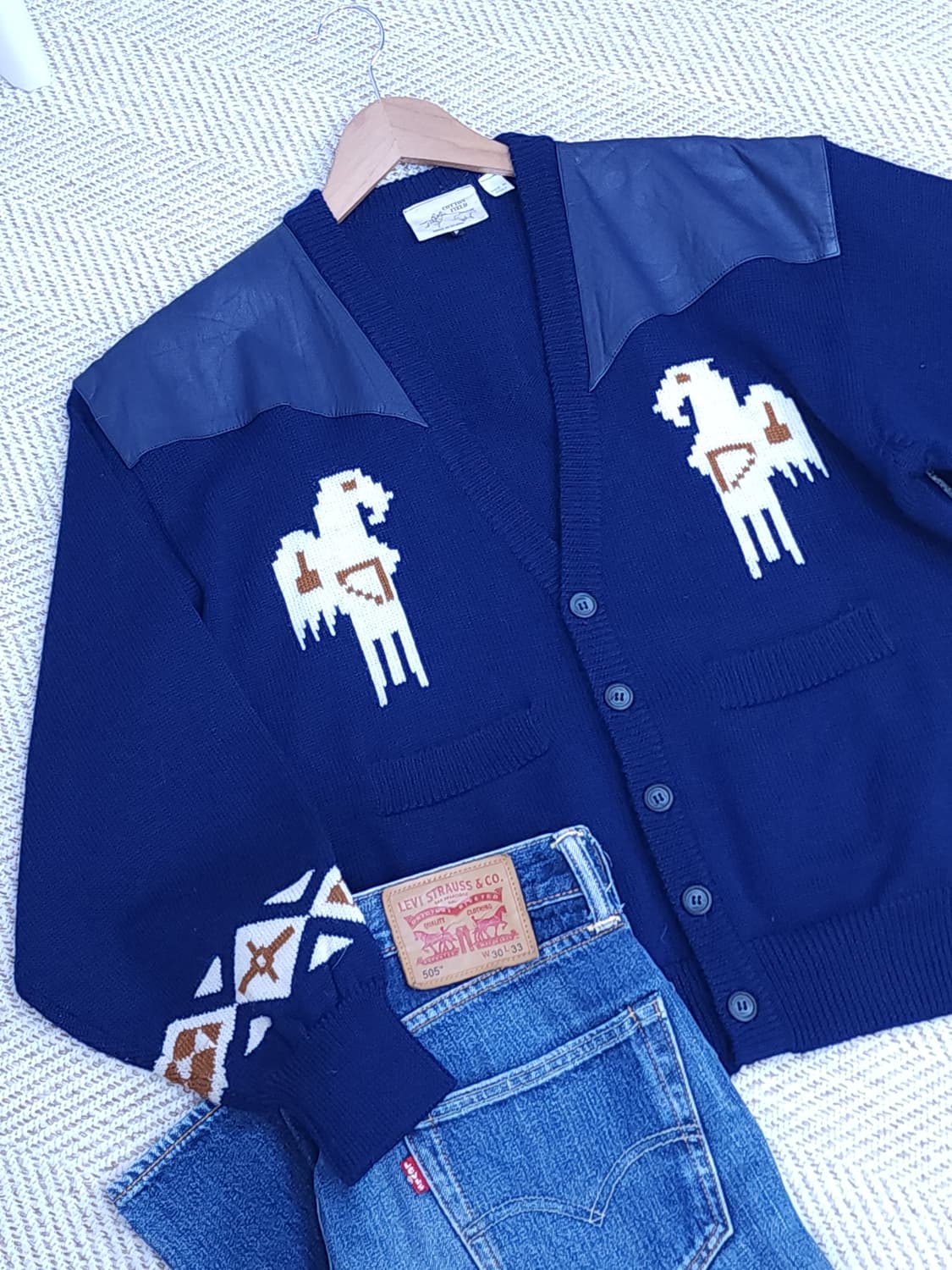 레더견장 울 가디건 상품이미지1