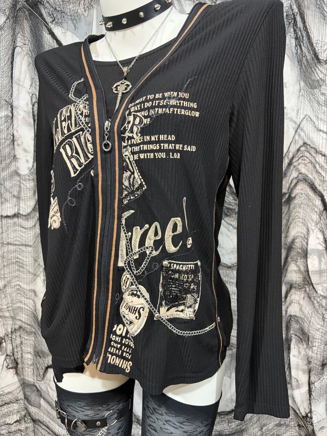 Y2K Printing chain zipper Layered sleeve 상품이미지6