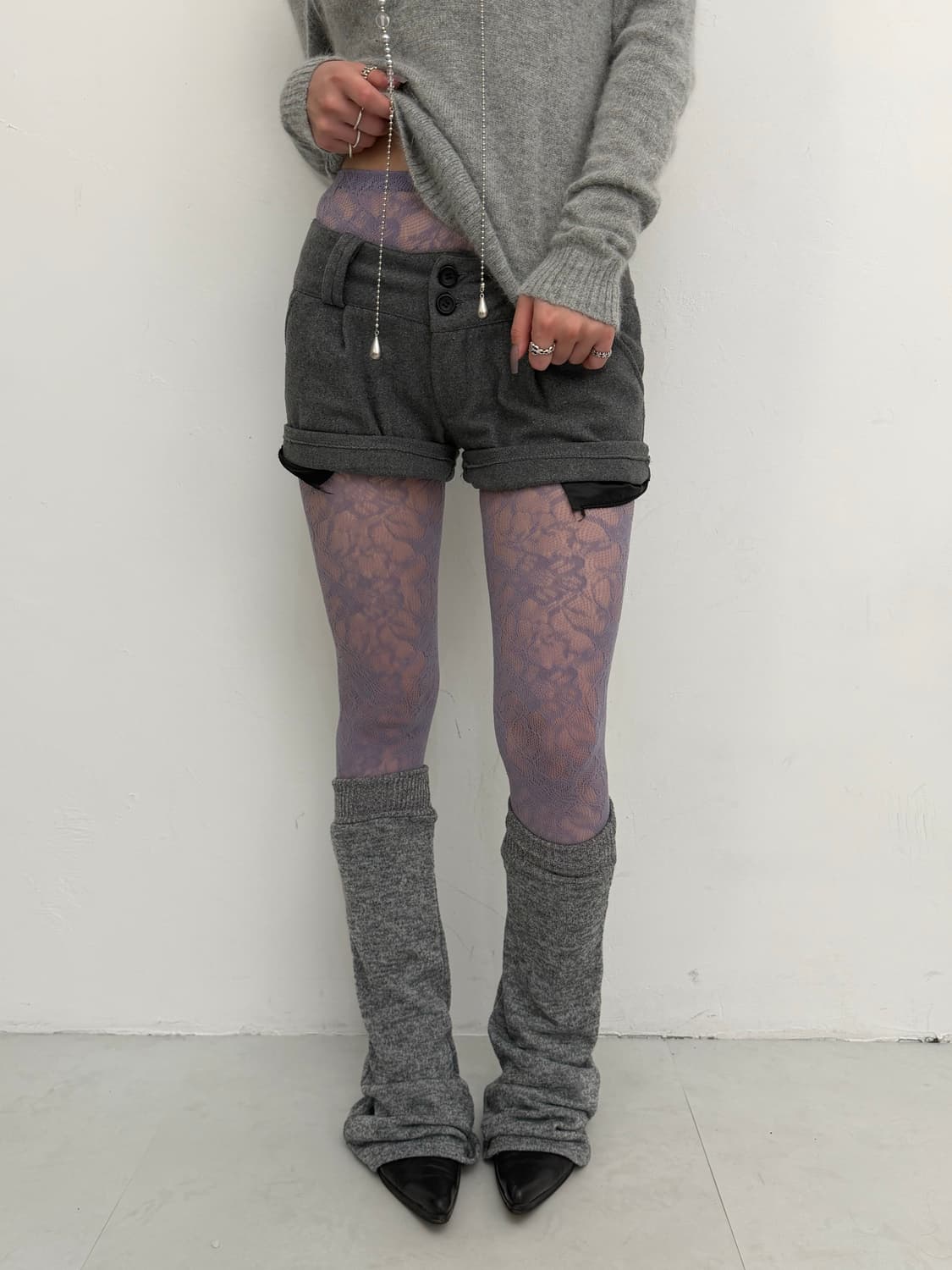 그레이 니트 핀턱 반바지  상품이미지1