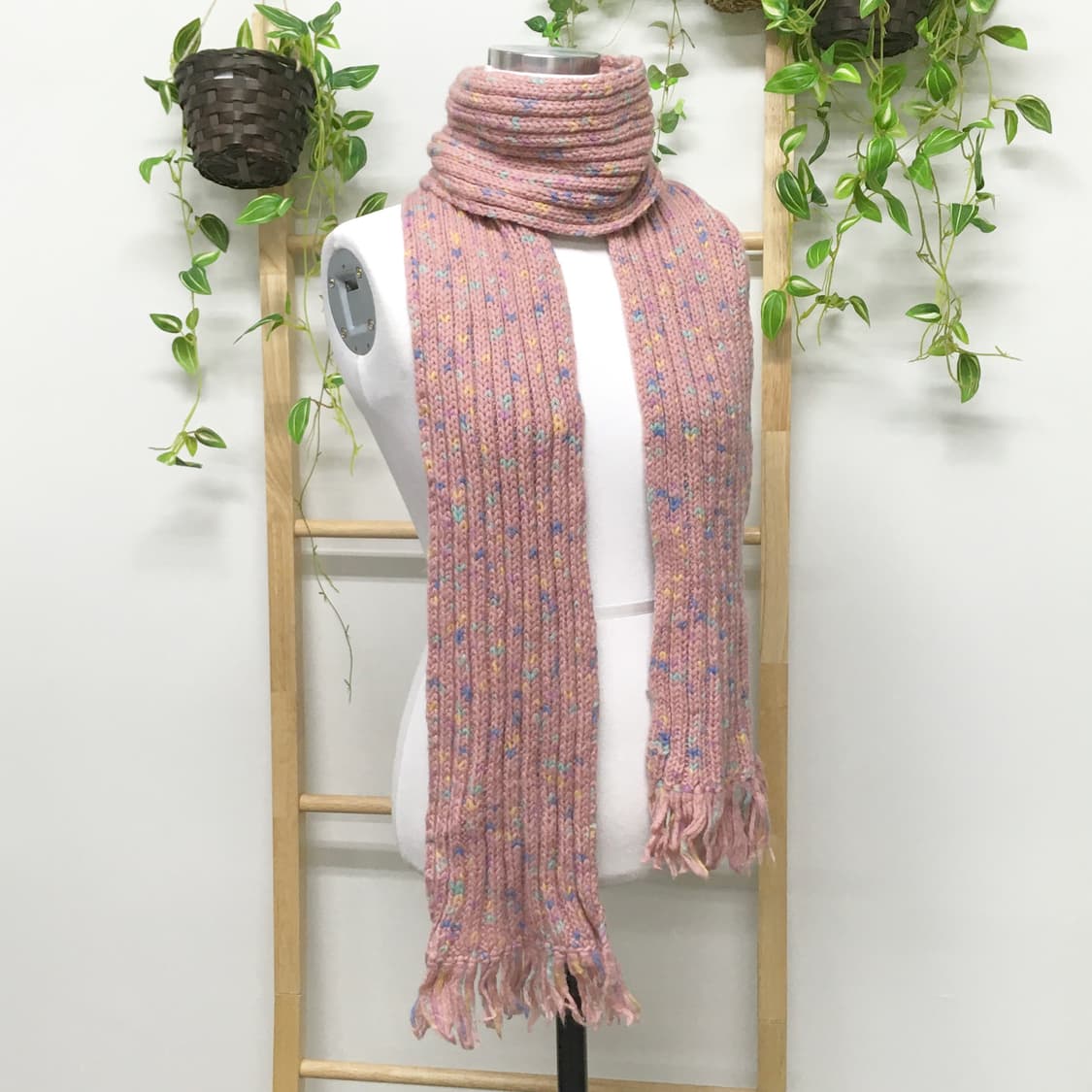 JPN/ 핑크색뜨개목도리 별사탕목도리 모리걸목도리 모리룩머플러 상품이미지1