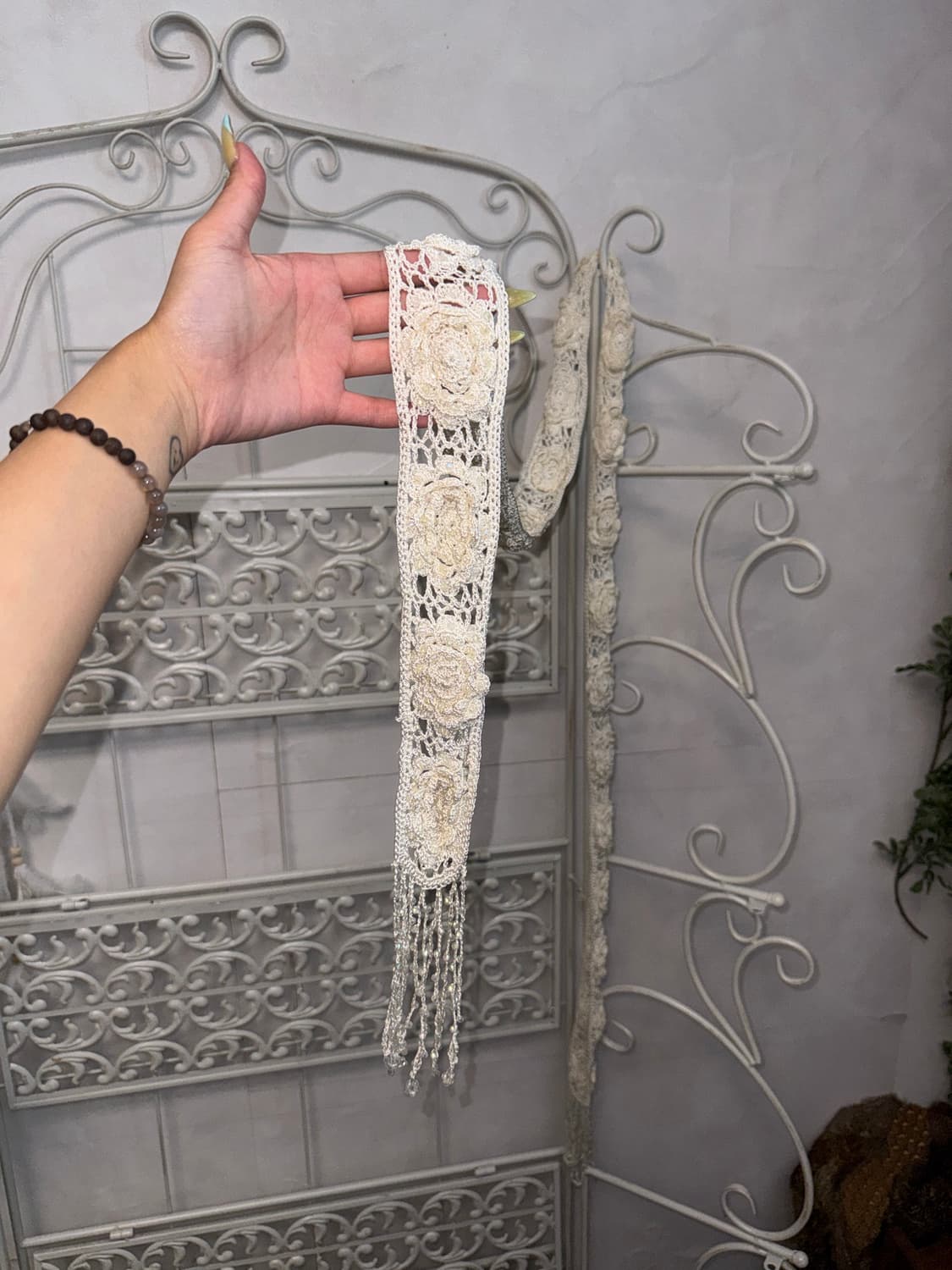 Ivory flower crochet beads pearl scarf 상품이미지3