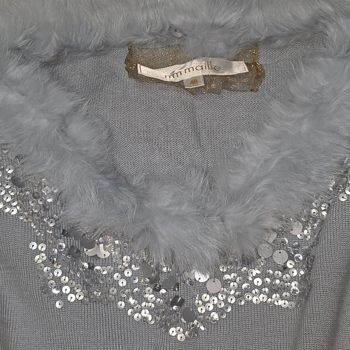 일본빈티지)스나계st 로맨틱 밍크퍼 스팽클 블루 니트 상품이미지1