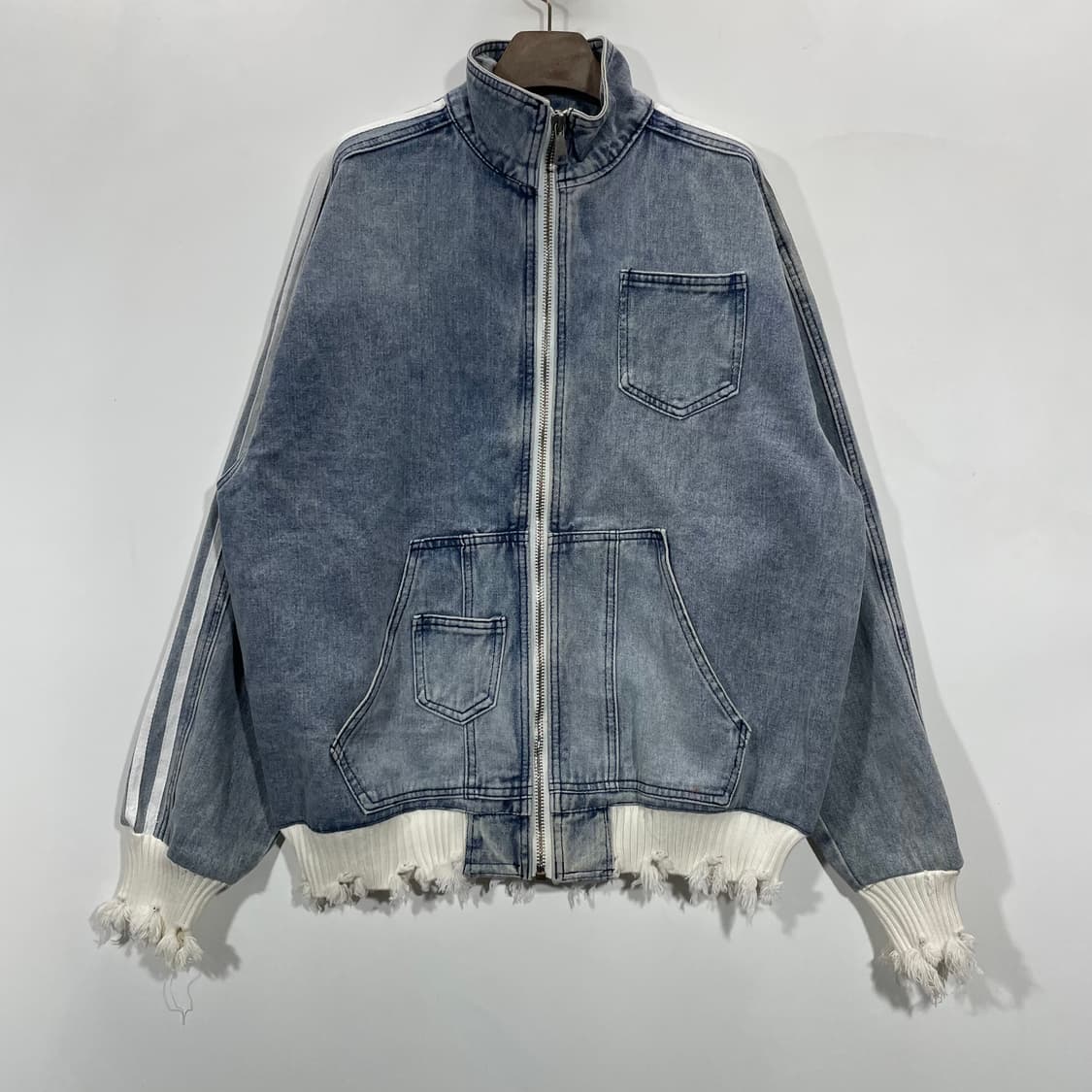 시보리 데미지 집업 데님자켓 상품이미지1