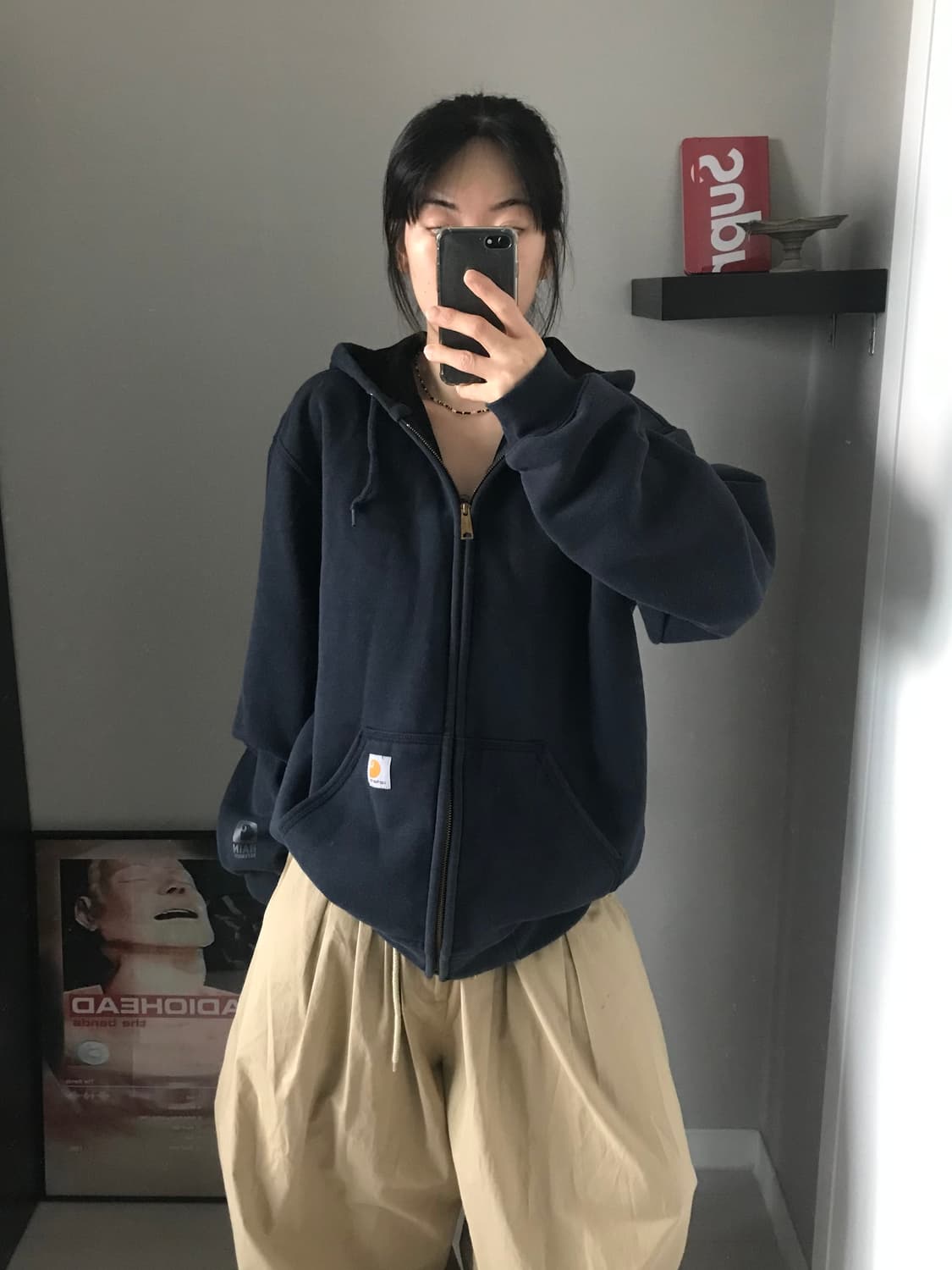 칼하트 레인디펜더 네이비 써멀 후드집업 상품이미지1