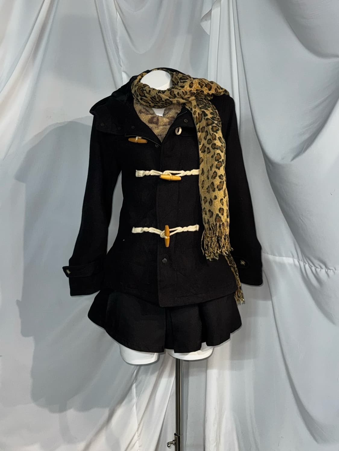 데일리 레오파드 곰돌이 후드 니혼진 갸루 코디세트  상품이미지6