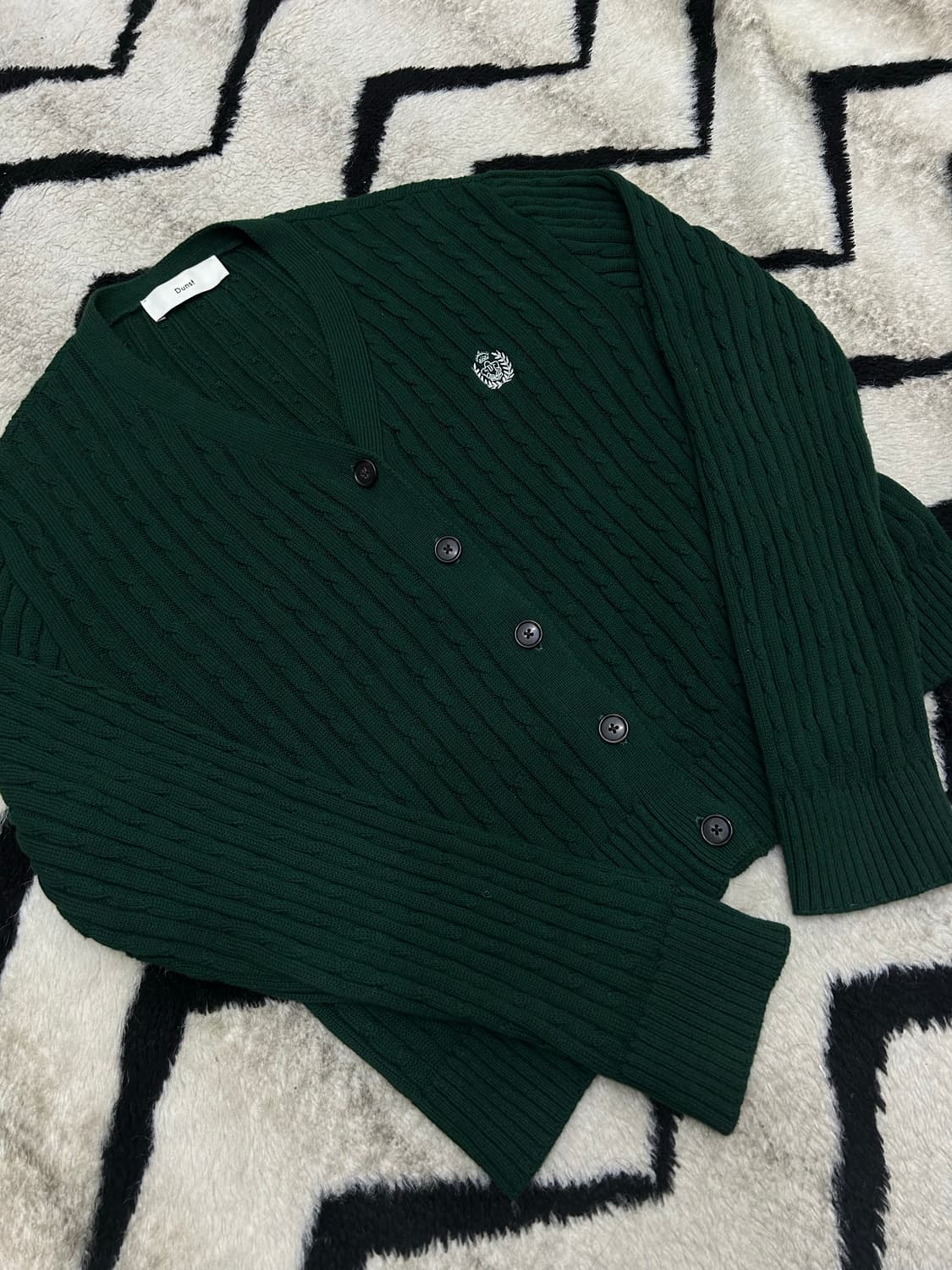 [M]던스트 크레스트 로고 케이블 가디건/그린 상품이미지3
