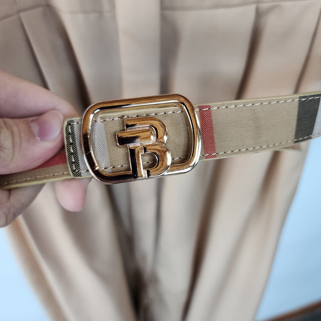 B디자인 벨트 롱 원피스 베이지 상품이미지3