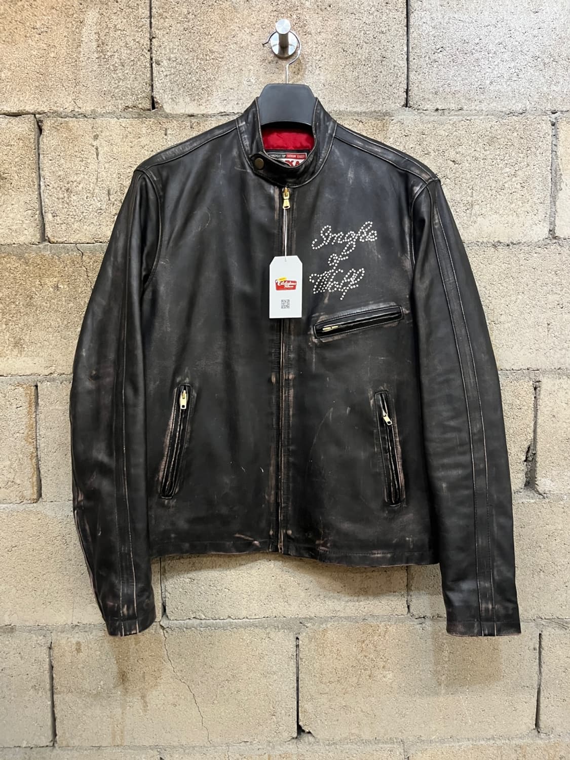 빈티지 디스트레스드 싱글 라이더 레더 자켓 상품이미지1