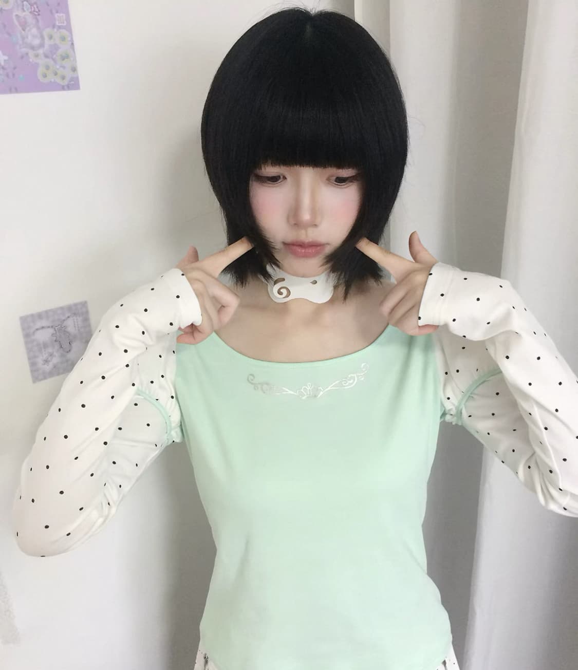 seaweed garden 실버 도트 민트 그린 티셔츠 모리걸 상품이미지1