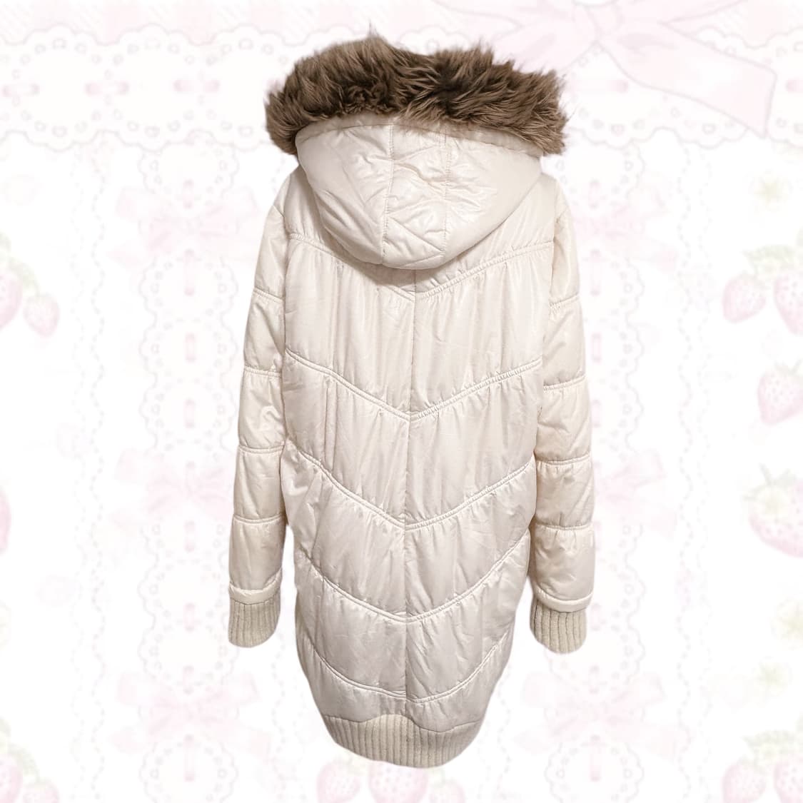 히메갸루 핀터깔 생화이트 퍼 포인트 탈부착 떡코 포인트 단추 롱 패딩 상품이미지4