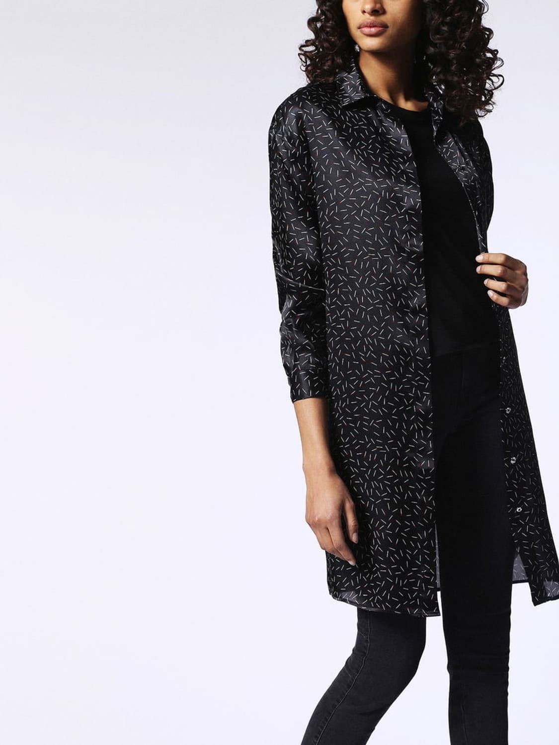 디젤 블랙 패턴 실크 셔츠 원피스 상품이미지3