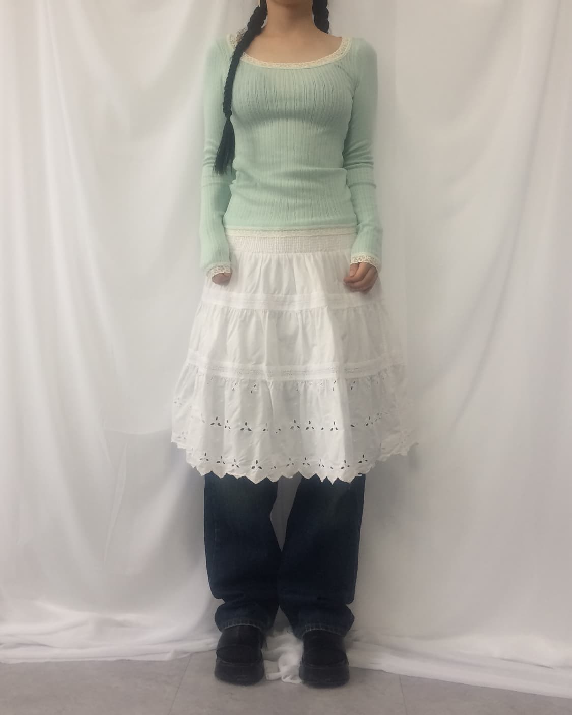 Lace trimming ribbed sleeve 상품이미지6