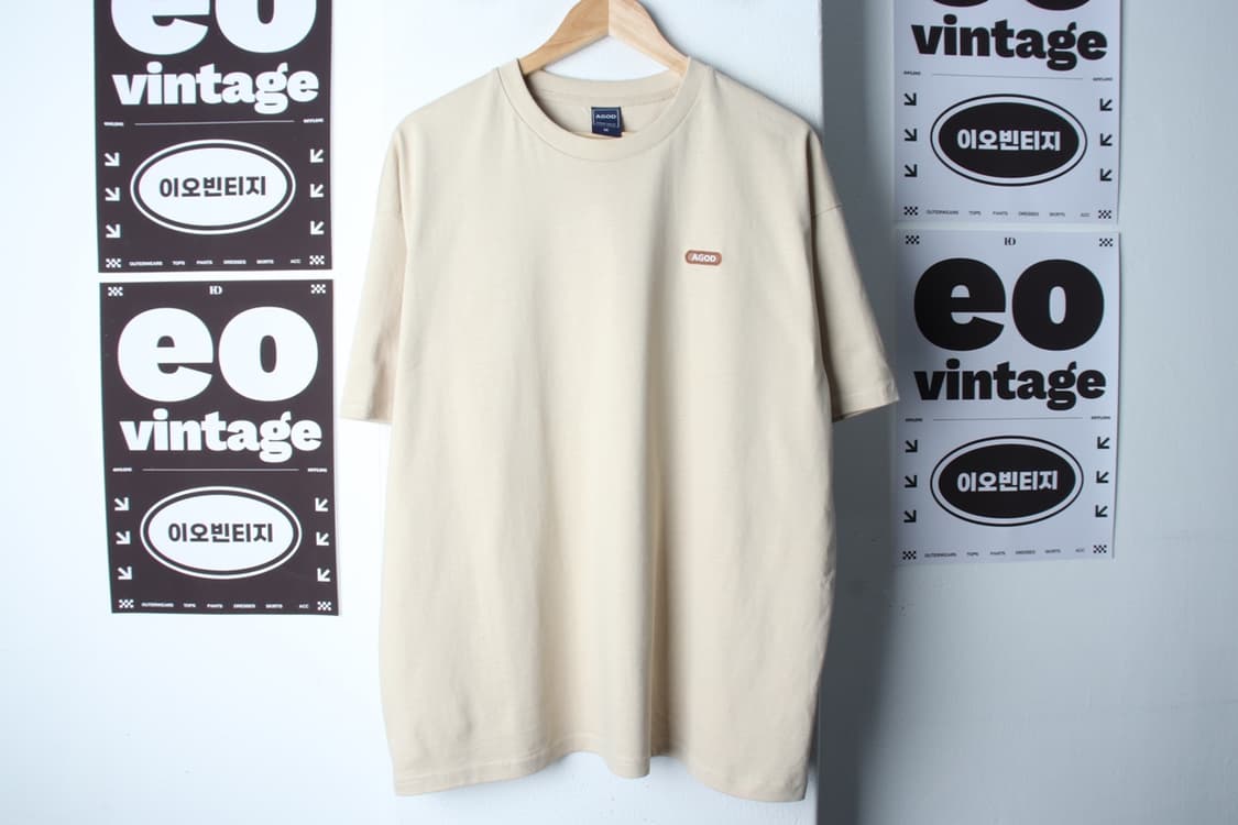 (M-XL) 반팔 티셔츠 오버핏 베이지 스몰로고-H33390 상품이미지2