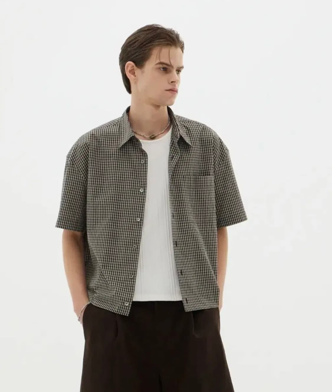 르아브 세그먼트 체크 크롭 셔츠 블랙 [M] 상품이미지1