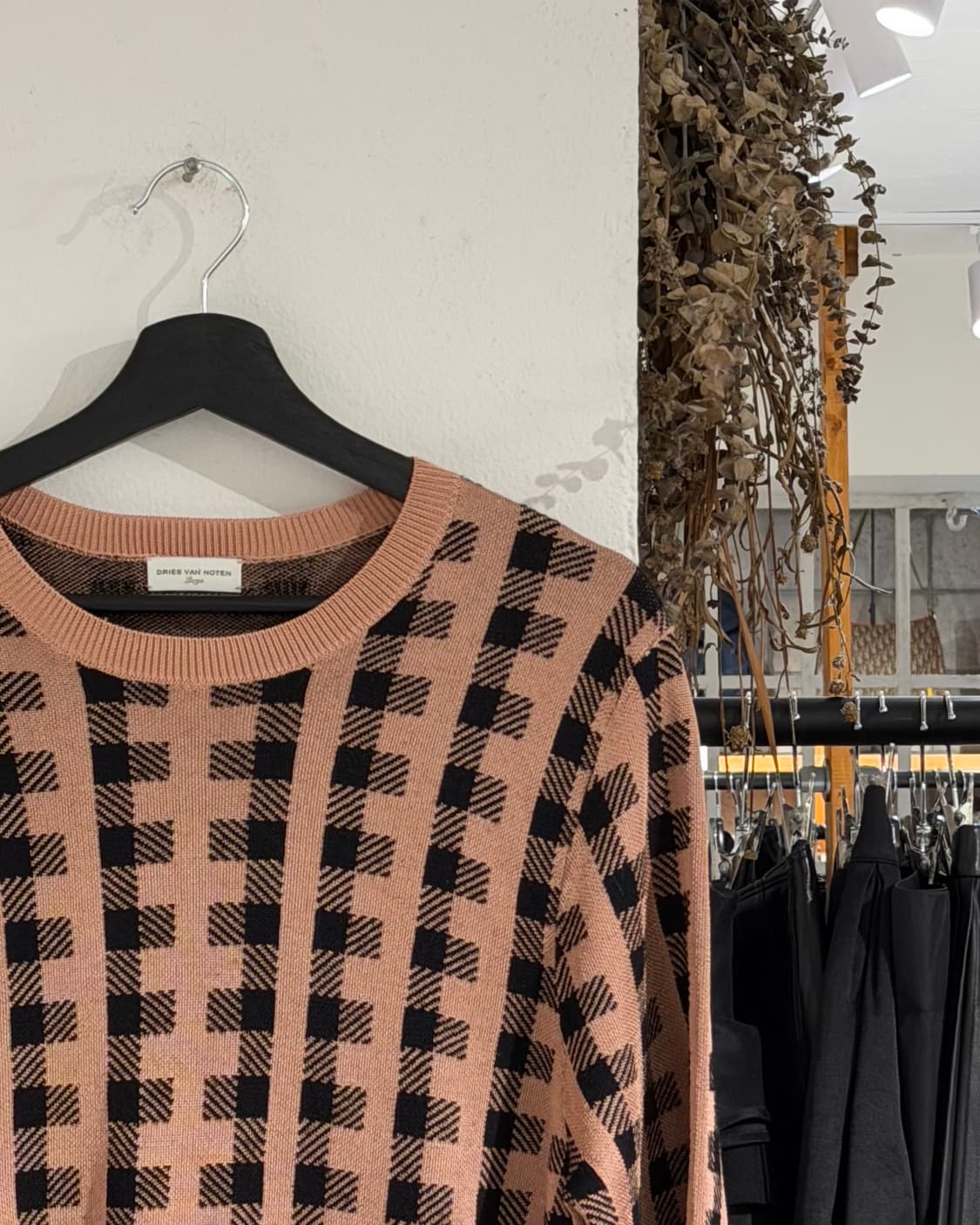 드리스 반 노튼 코퍼핑크 체크 7부 반팔 니트 상품이미지3