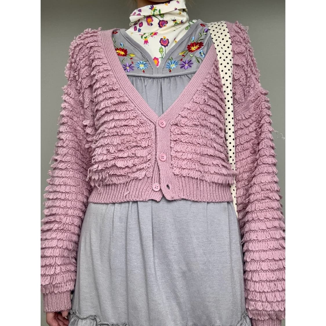빈티지 핑크 크롭 가디건 상품이미지1