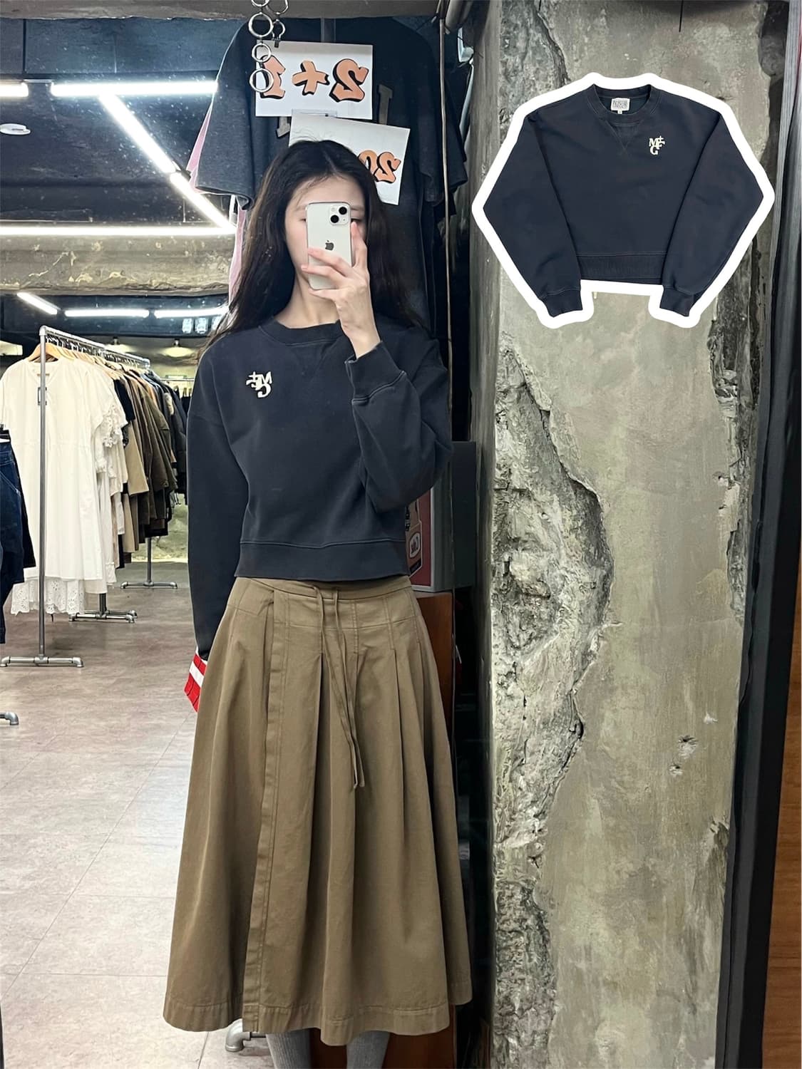 마리떼 프랑소와저버 크롭 맨투맨 차콜 M #csz4053 상품이미지1