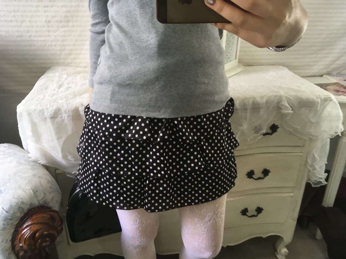 jpn vintage black dot frill tiered skirt 상품이미지6