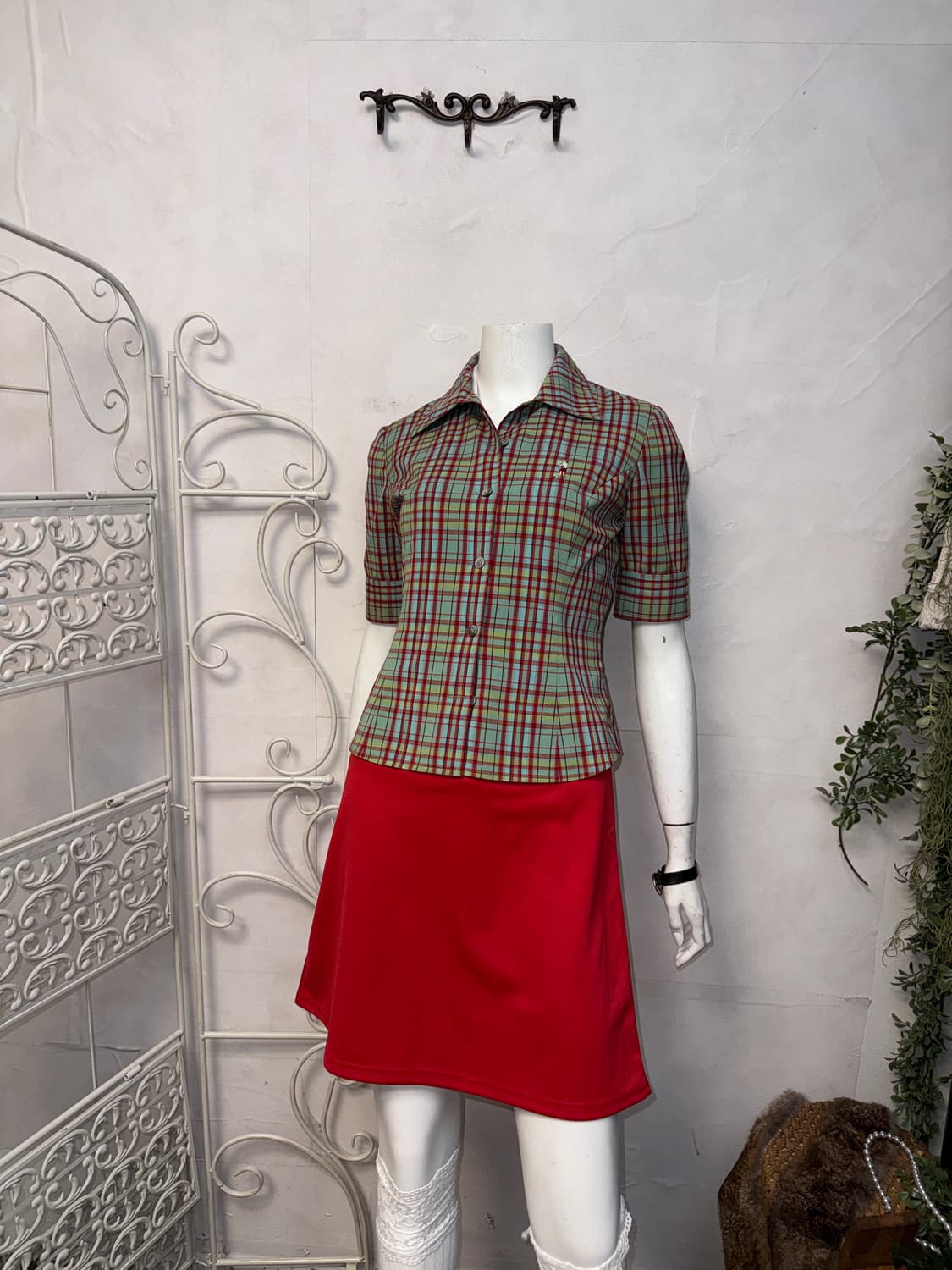 Red green check half shirt jacket  상품이미지4