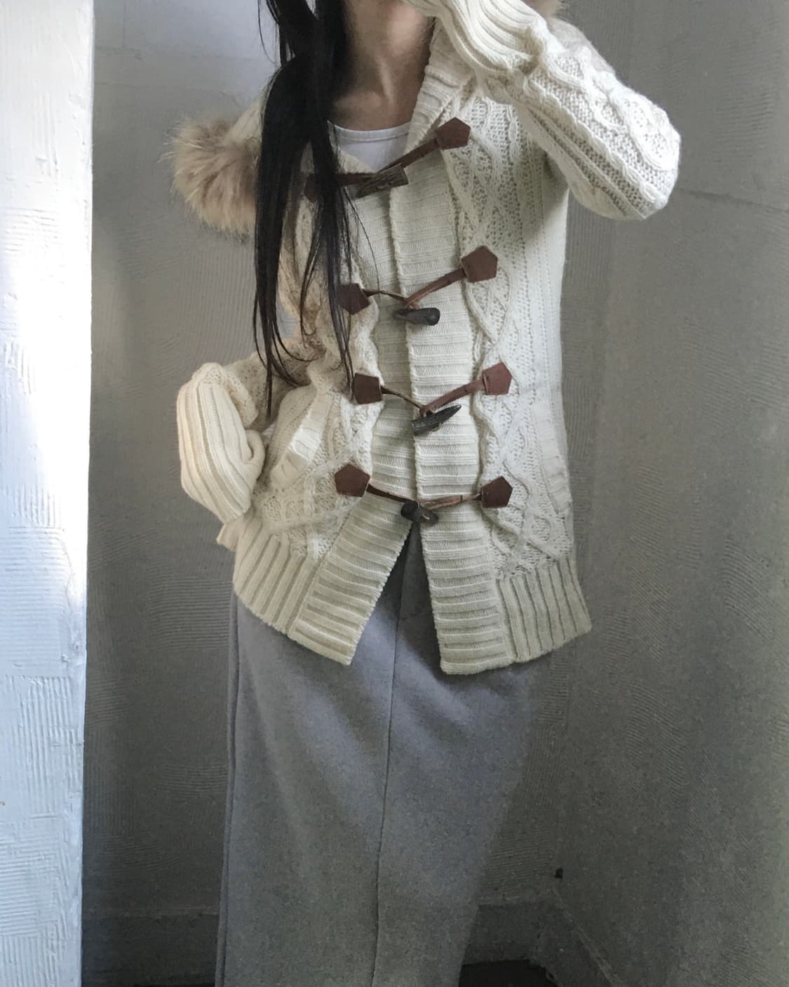 Burberry 버버리 퍼 트리밍 니트 더플 가디건 상품이미지2