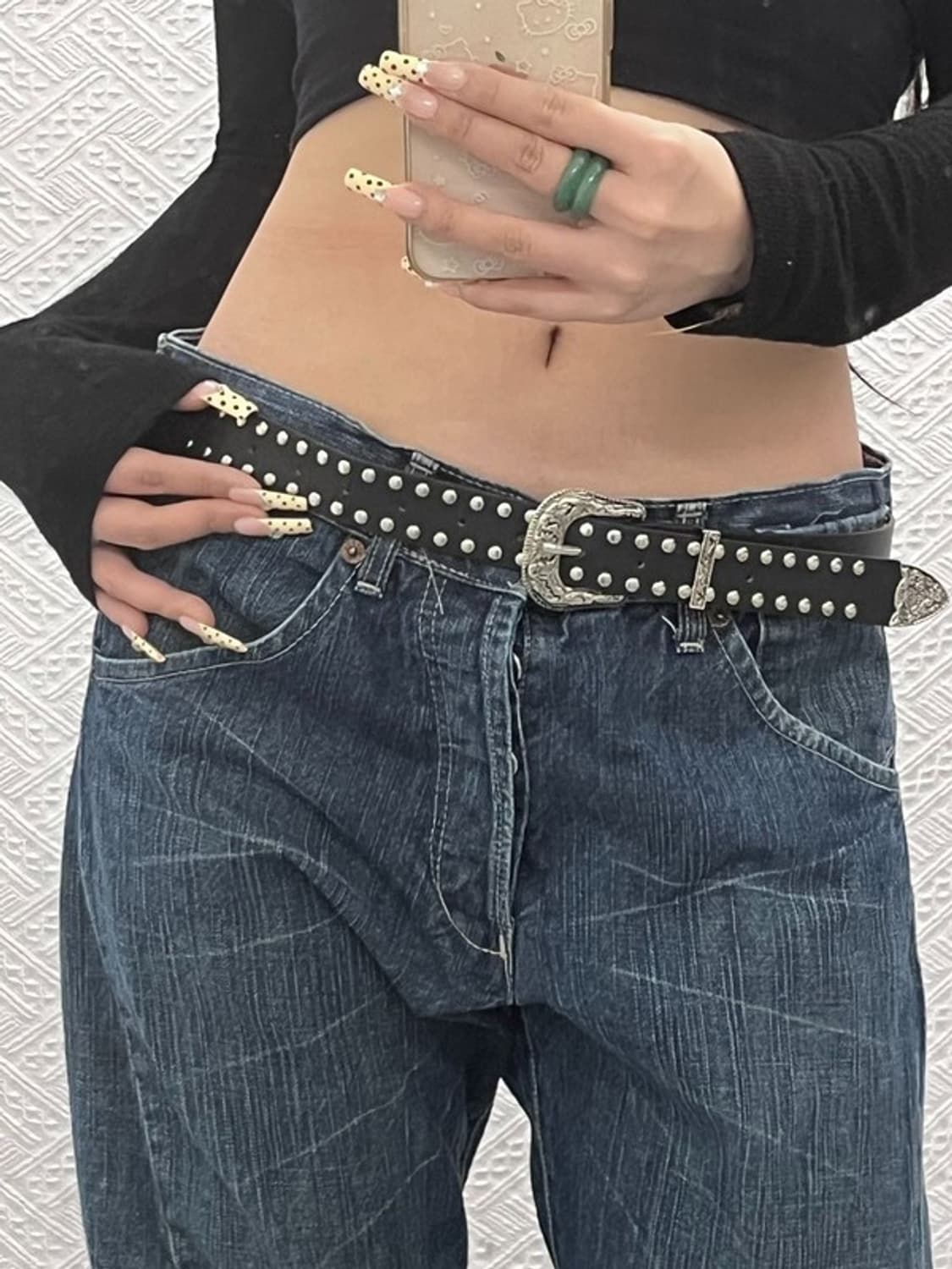 빈티지 락시크 스터드 펀칭 웨스턴 고딕 가죽 벨트 C09687 상품이미지2