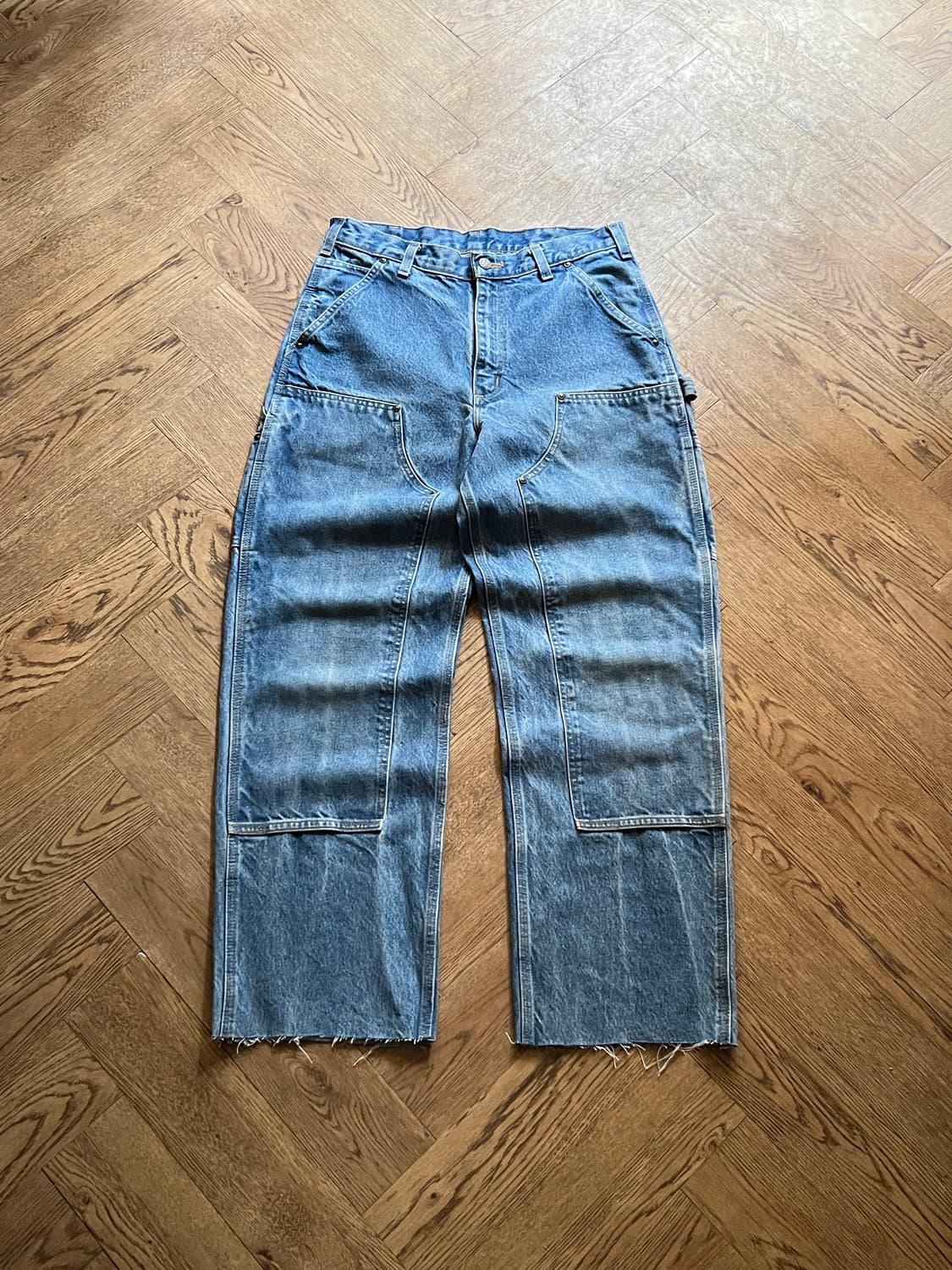 [32]칼하트 USA 빈티지 워싱 컷오프 더블니 워크 데님 팬츠 상품이미지1