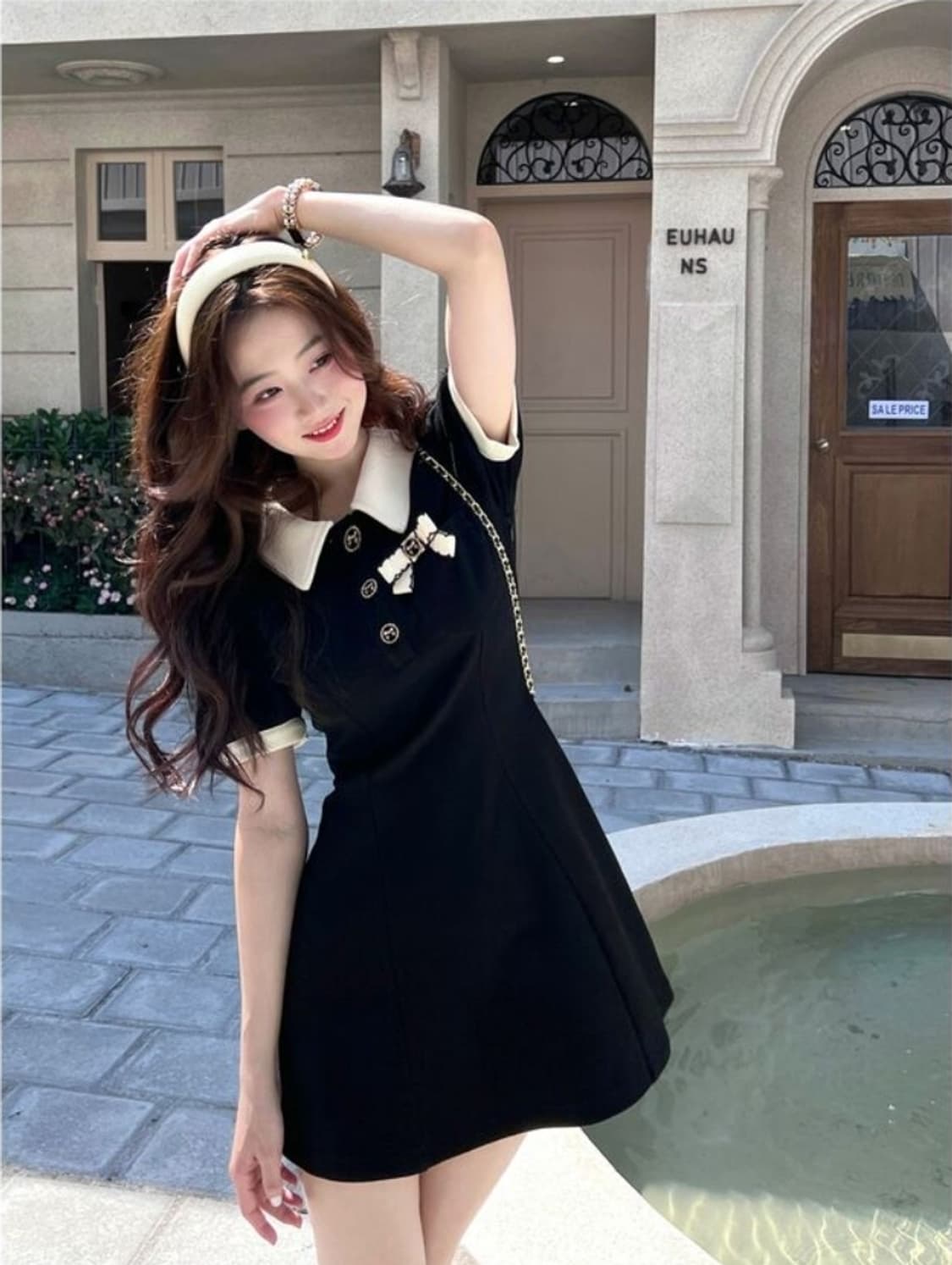 미니 니트 원피스 브롯지 블랙 상품이미지1