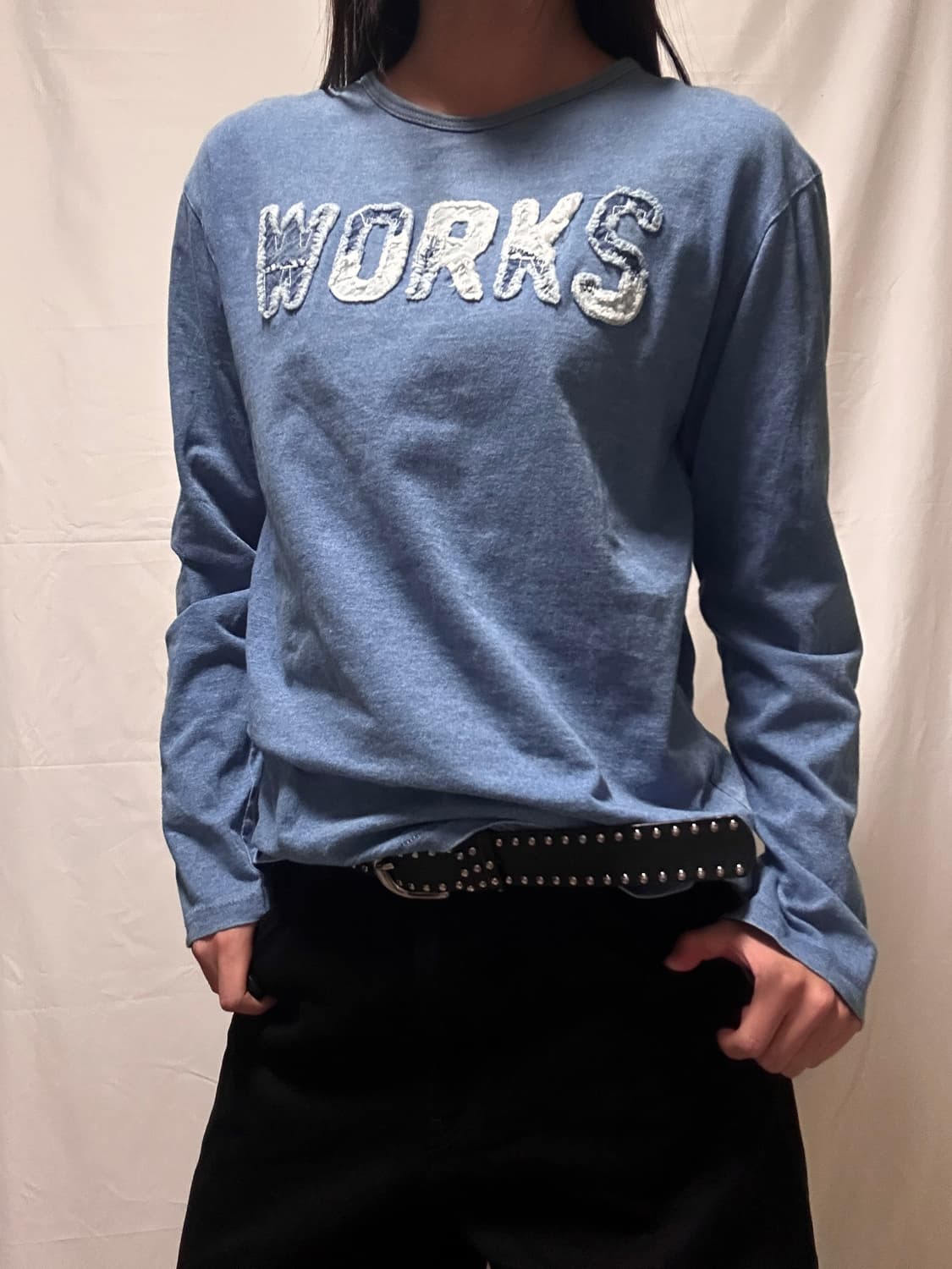 빈티지 패치워크 코튼 긴팔티셔츠 상품이미지3