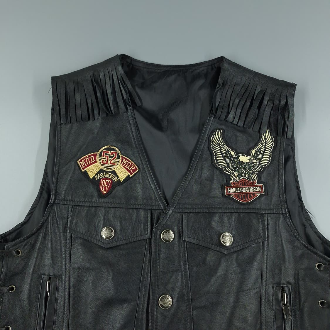 빈티지 블랙 할리데이비슨 멀티패치 소가죽 카우레더 라이더자켓 레더조끼 상품이미지4