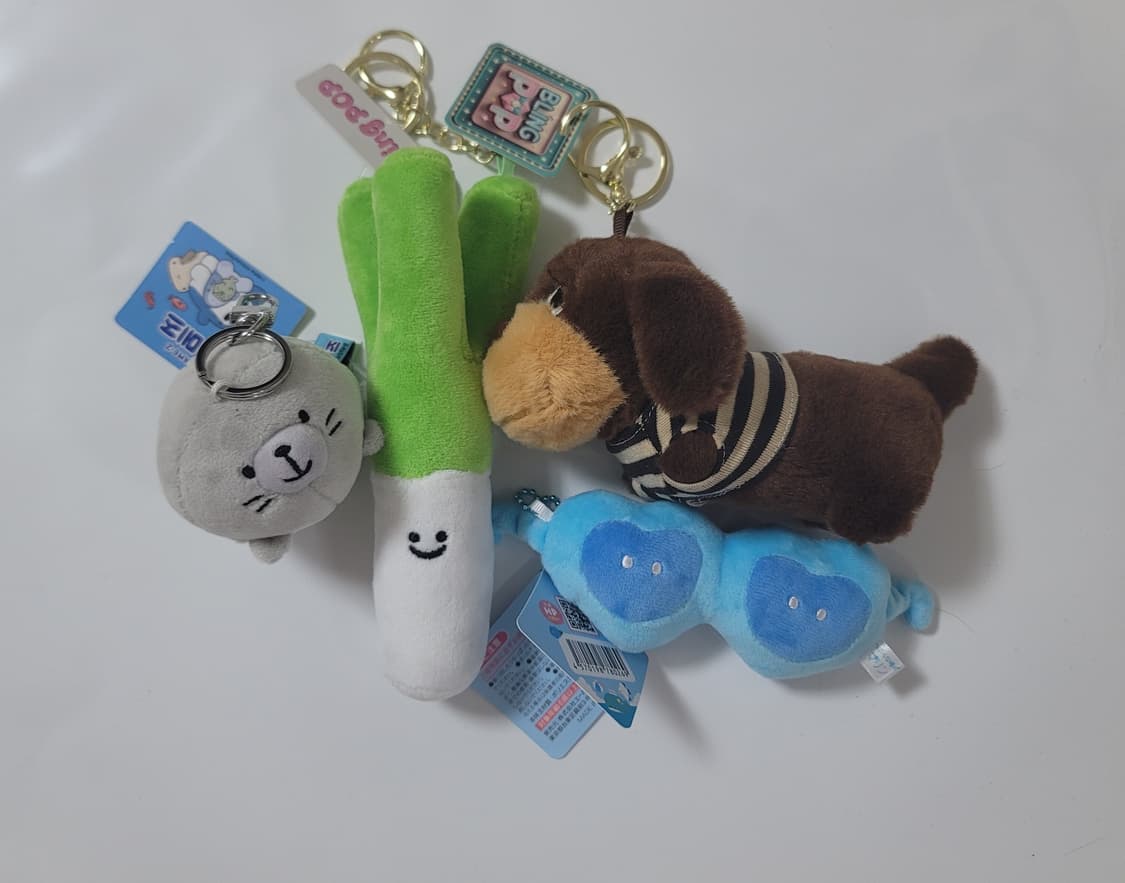 인형 키링 4개 일괄 새 상품 가방고리 물범 대파 강아지 물안경 상품이미지1